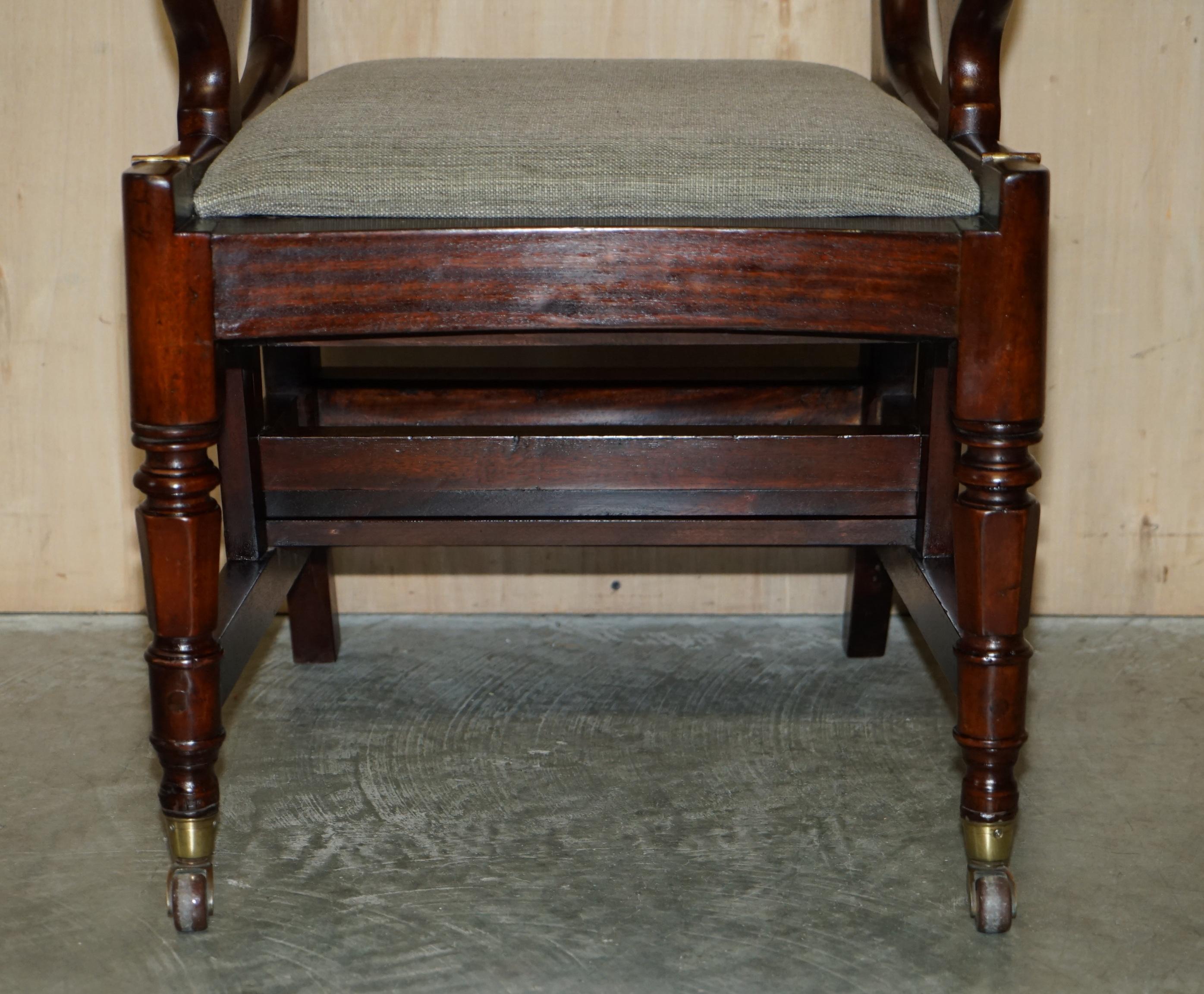 Hand-Crafted Antique 1830 William IV Flamed Hardwood Metamorphic Library Armchair Steps For Sale