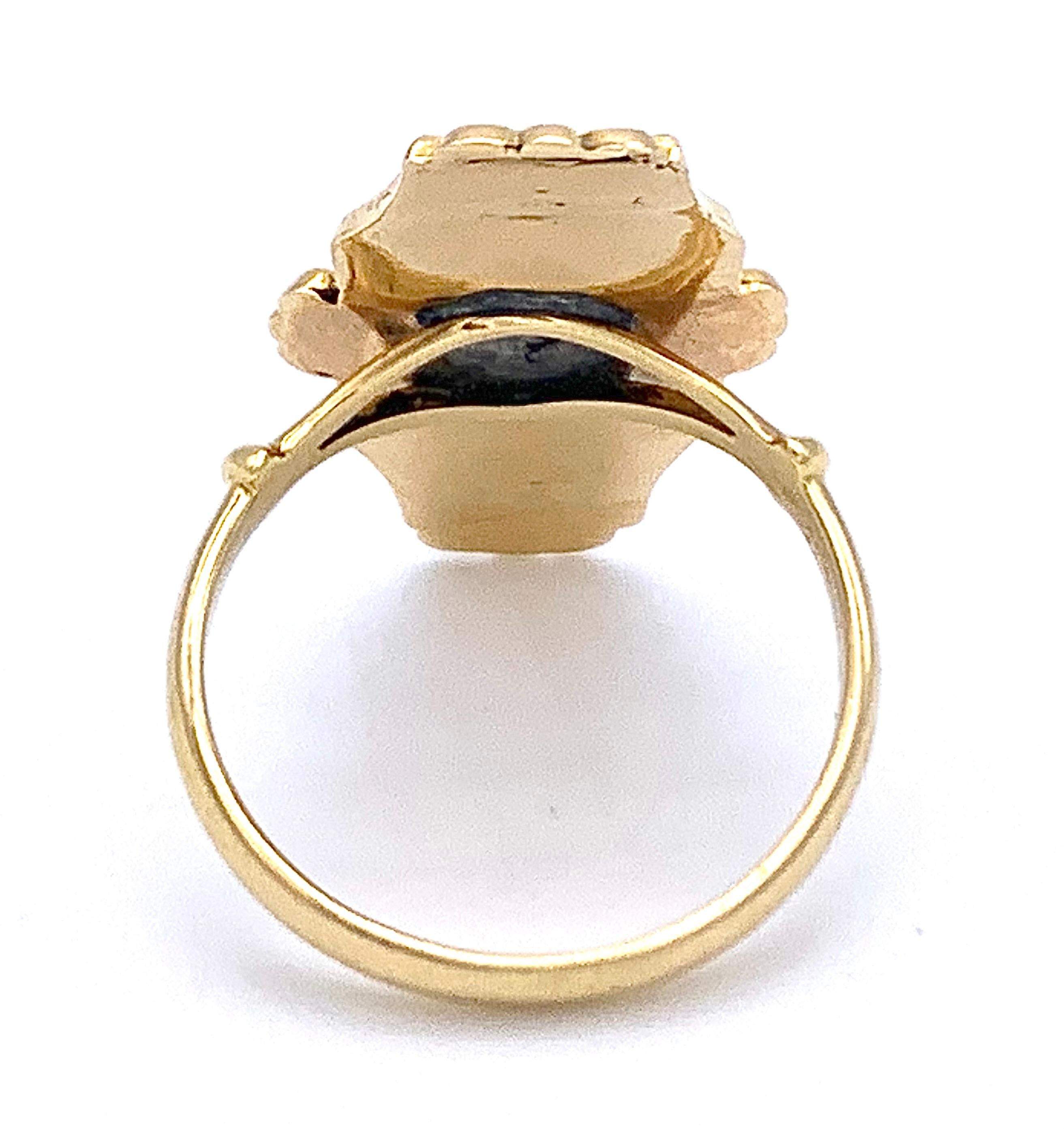 George III Antique 1830's 18 Karat Gold Ring Enamel Paste For Sale