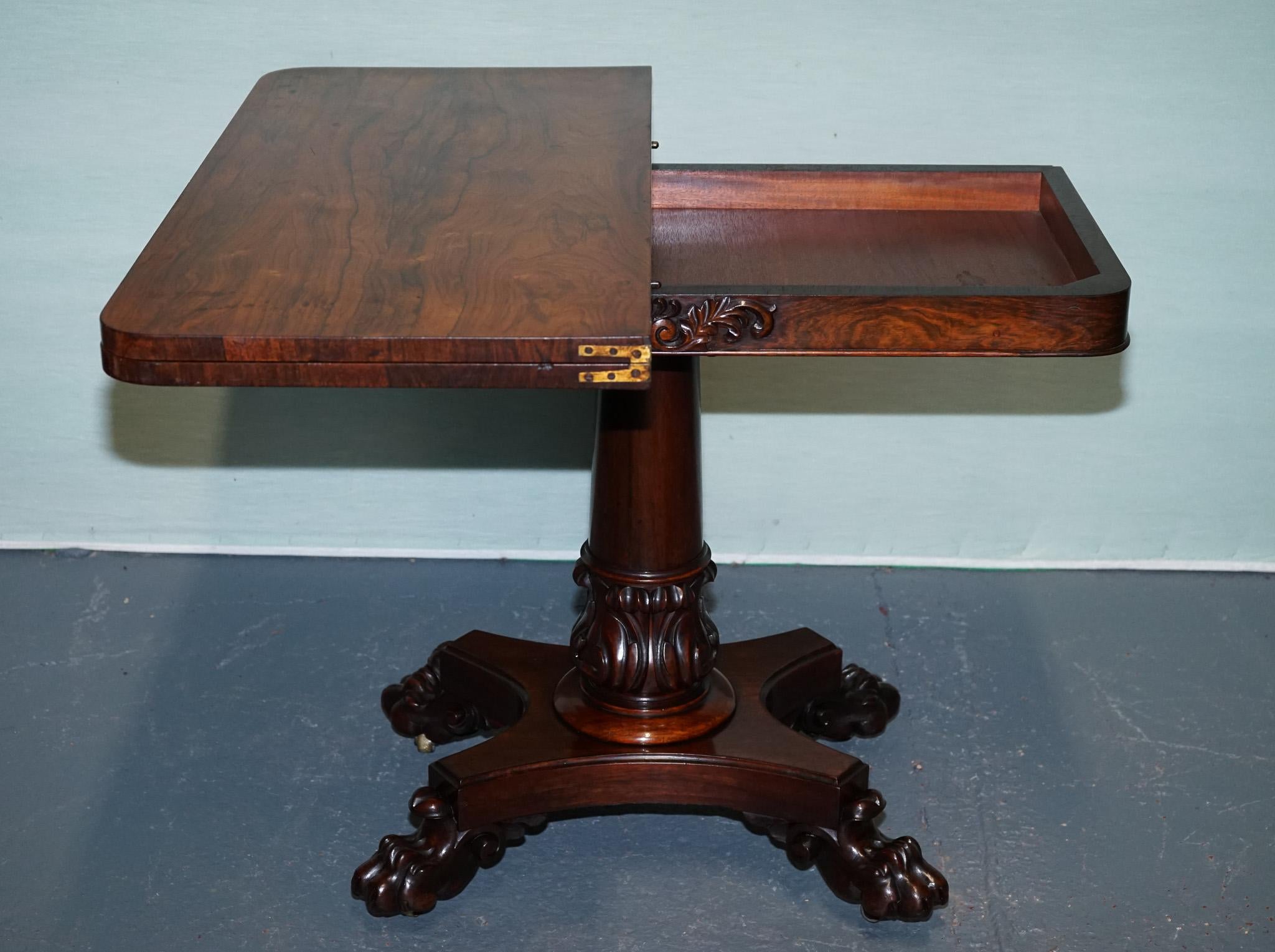 ANTIQUE 1830s WILLIAM IV FOLDING PEDESTAL CARD GAME TABLE CARVED PAW BASE For Sale 4