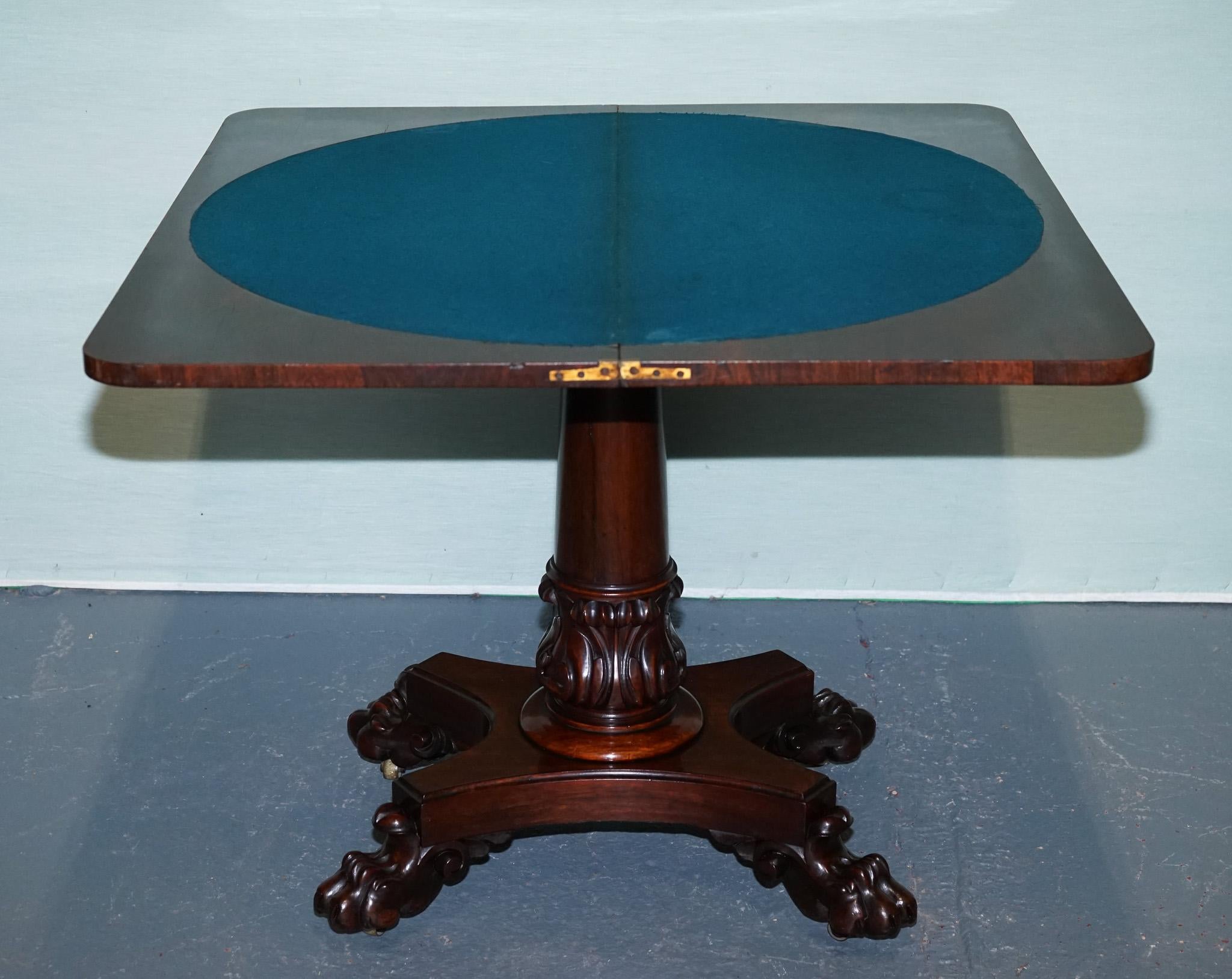 ANTIQUE 1830s WILLIAM IV FOLDING PEDESTAL CARD GAME TABLE CARVED PAW BASE For Sale 5