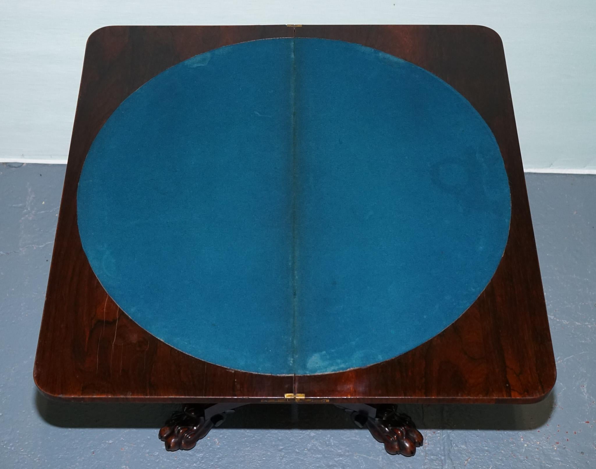 ANTIQUE 1830s WILLIAM IV FOLDING PEDESTAL CARD GAME TABLE CARVED PAW BASE For Sale 6