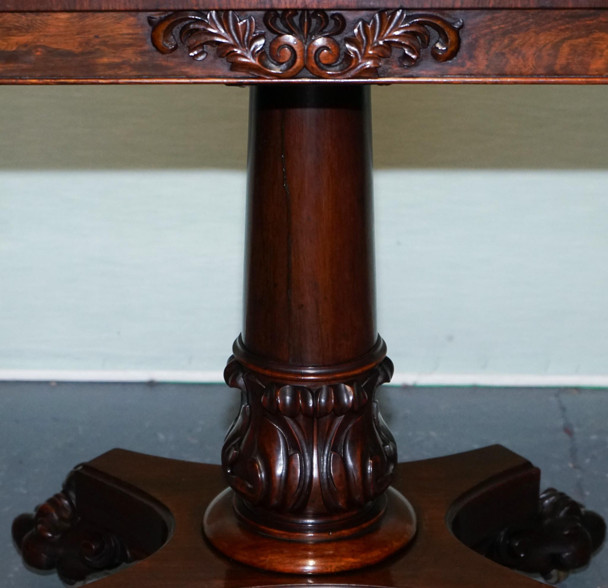 ANTIQUE 1830s WILLIAM IV FOLDING PEDESTAL CARD GAME TABLE CARVED PAW BASE For Sale 11