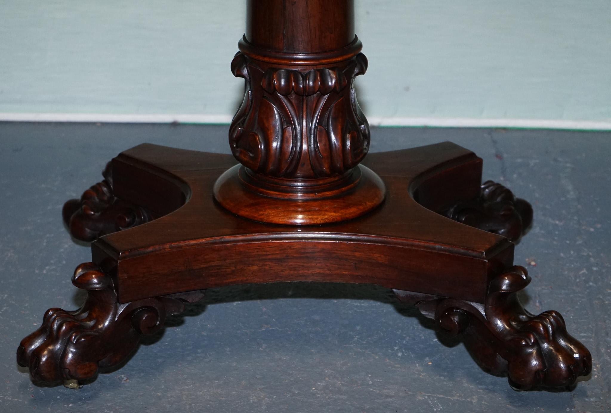 ANTIQUE 1830s WILLIAM IV FOLDING PEDESTAL CARD GAME TABLE CARVED PAW BASE In Good Condition For Sale In Pulborough, GB