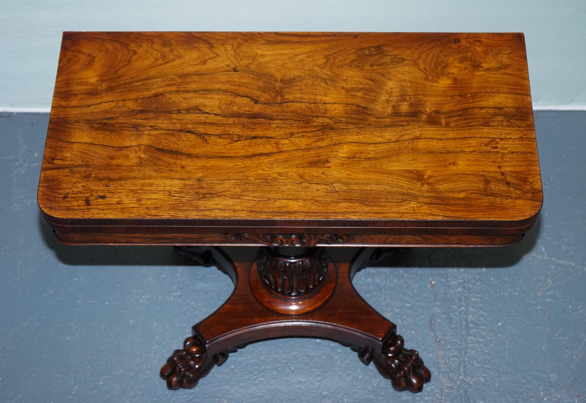 ANTIQUE 1830s WILLIAM IV FOLDING PEDESTAL CARD GAME TABLE CARVED PAW BASE For Sale 1