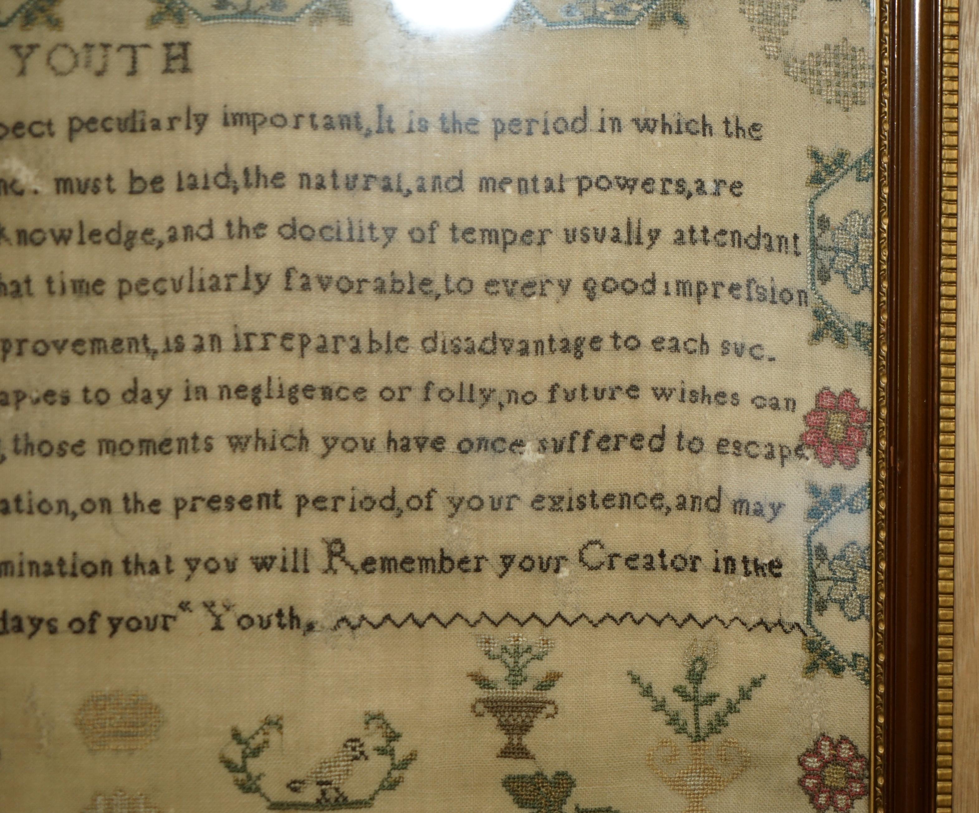 ANTIQUE 1831 ORIGINAL WiLLIAM IV NEEDLEWORK SAMPLER DEPICTING A VERSE ON YOUTH im Angebot 2