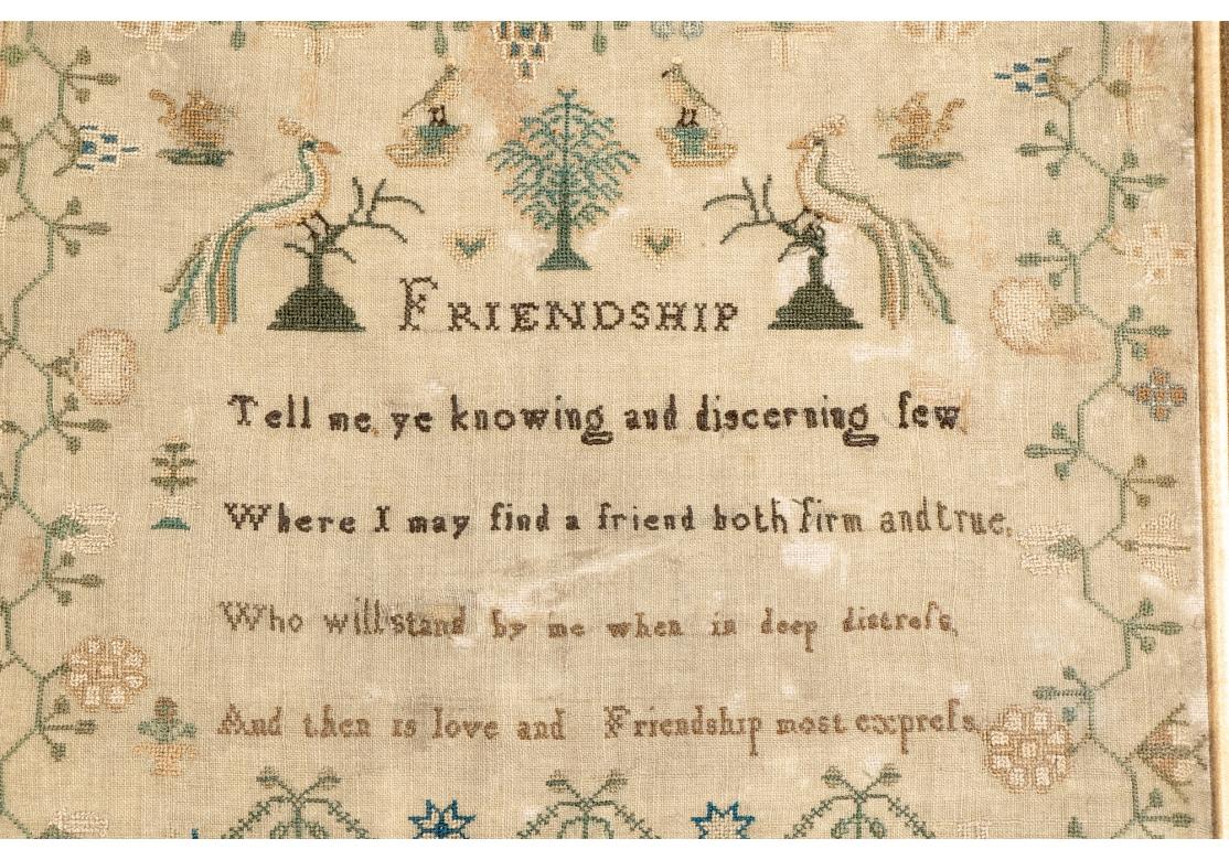 Embroidered Antique 1832 Sampler, Jane Peacock Age 8, Friendship For Sale
