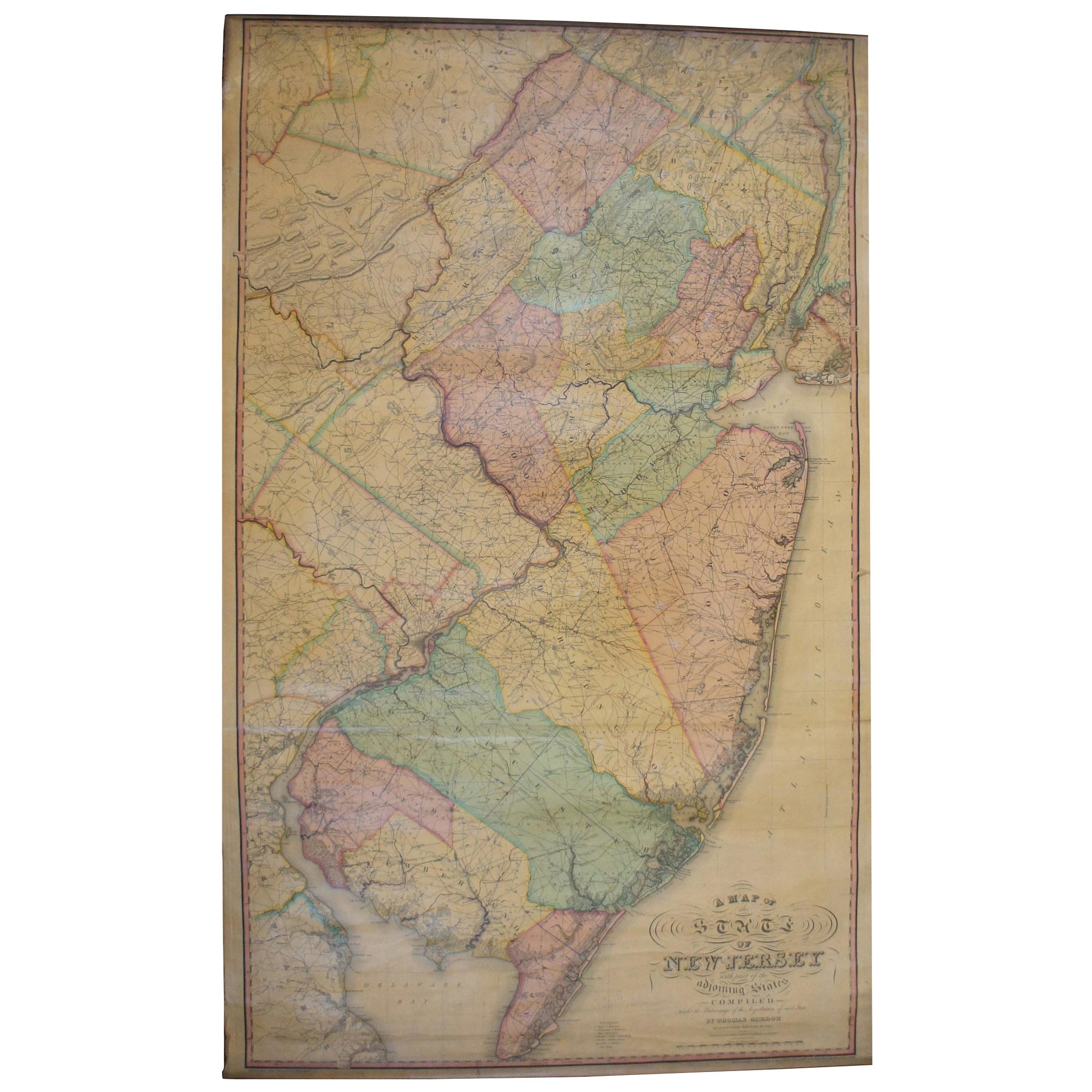 Antique 1833 Thomas Gordon Map of The State of New Jersey H.S. Tanner