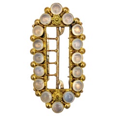 Antique 1835 Belt Buckle Chalcedony Cabochon Gilt Metal