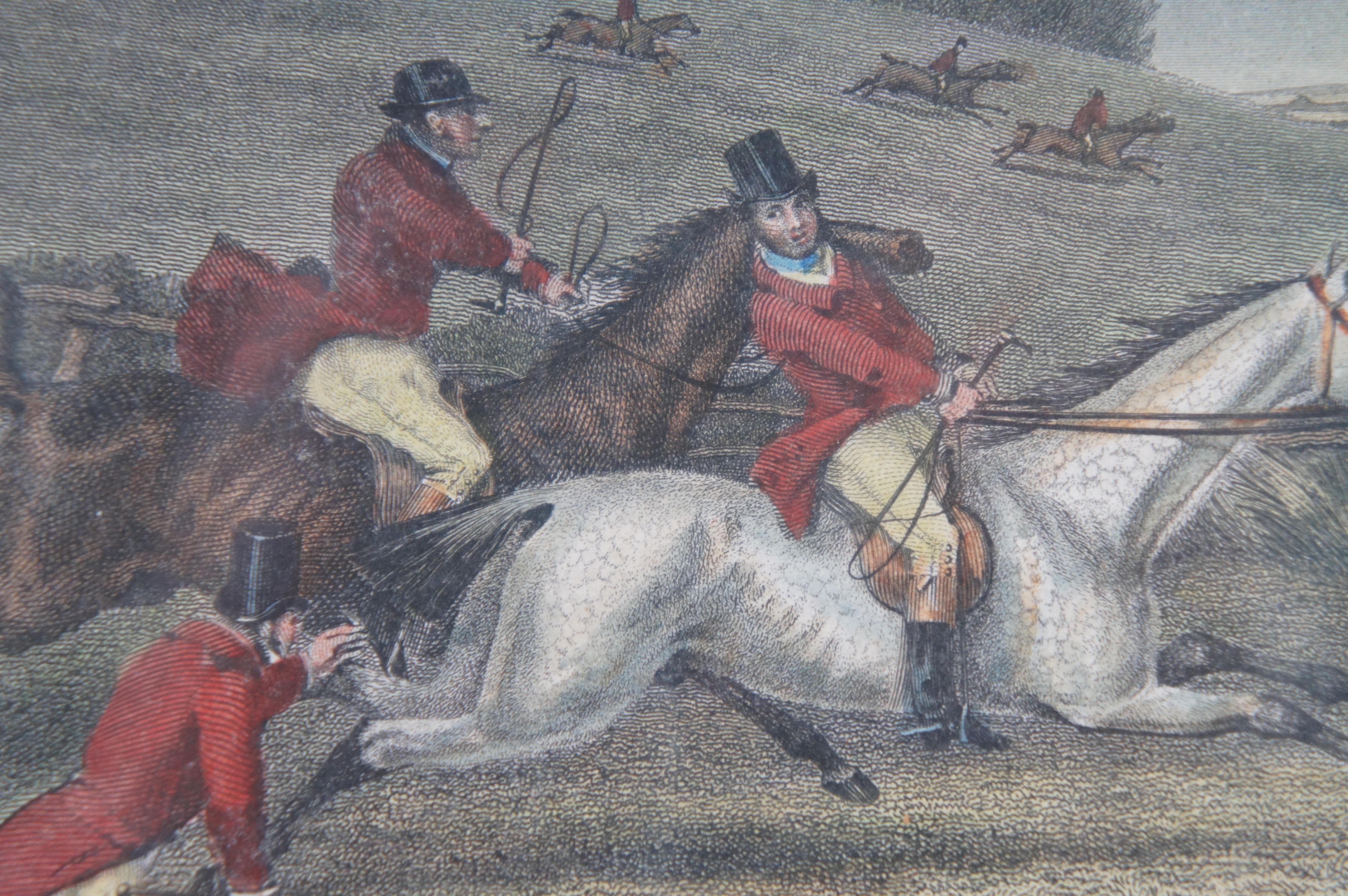 Antique 1835 Hand Colored Fox Hunt Engraving Full Cry Horse Equestrian 2