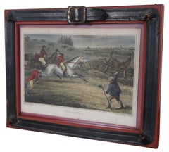 Antique 1835 Hand Colored Fox Hunt Engraving Full Cry Horse Equestrian