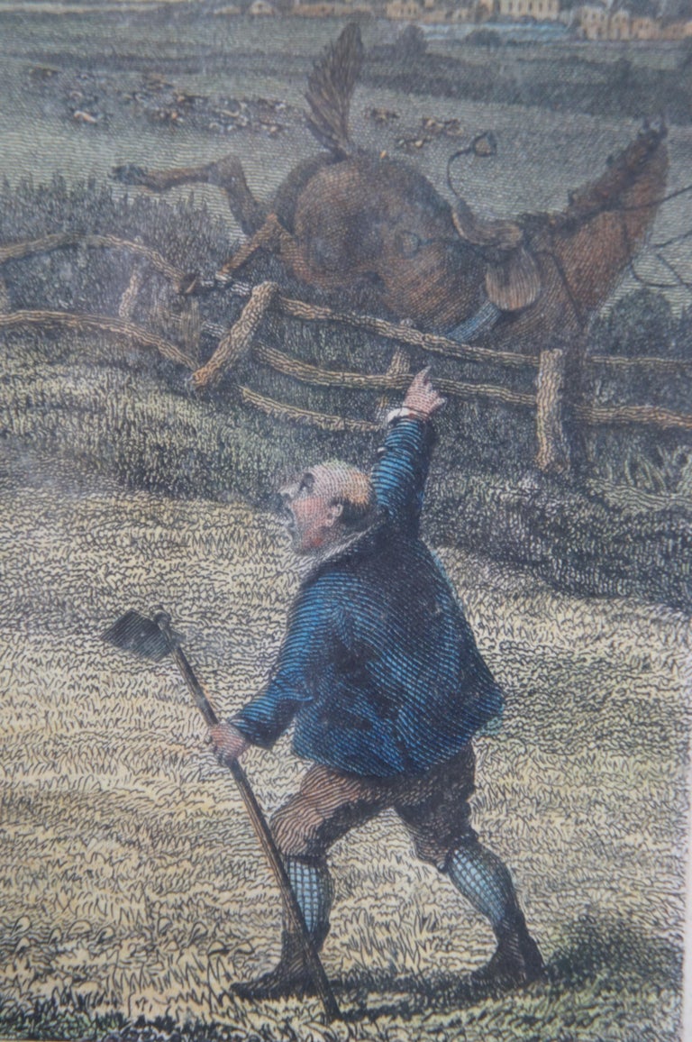 Antique 1835 Hand Colored Fox Hunt Engraving Full Cry Horse Equestrian