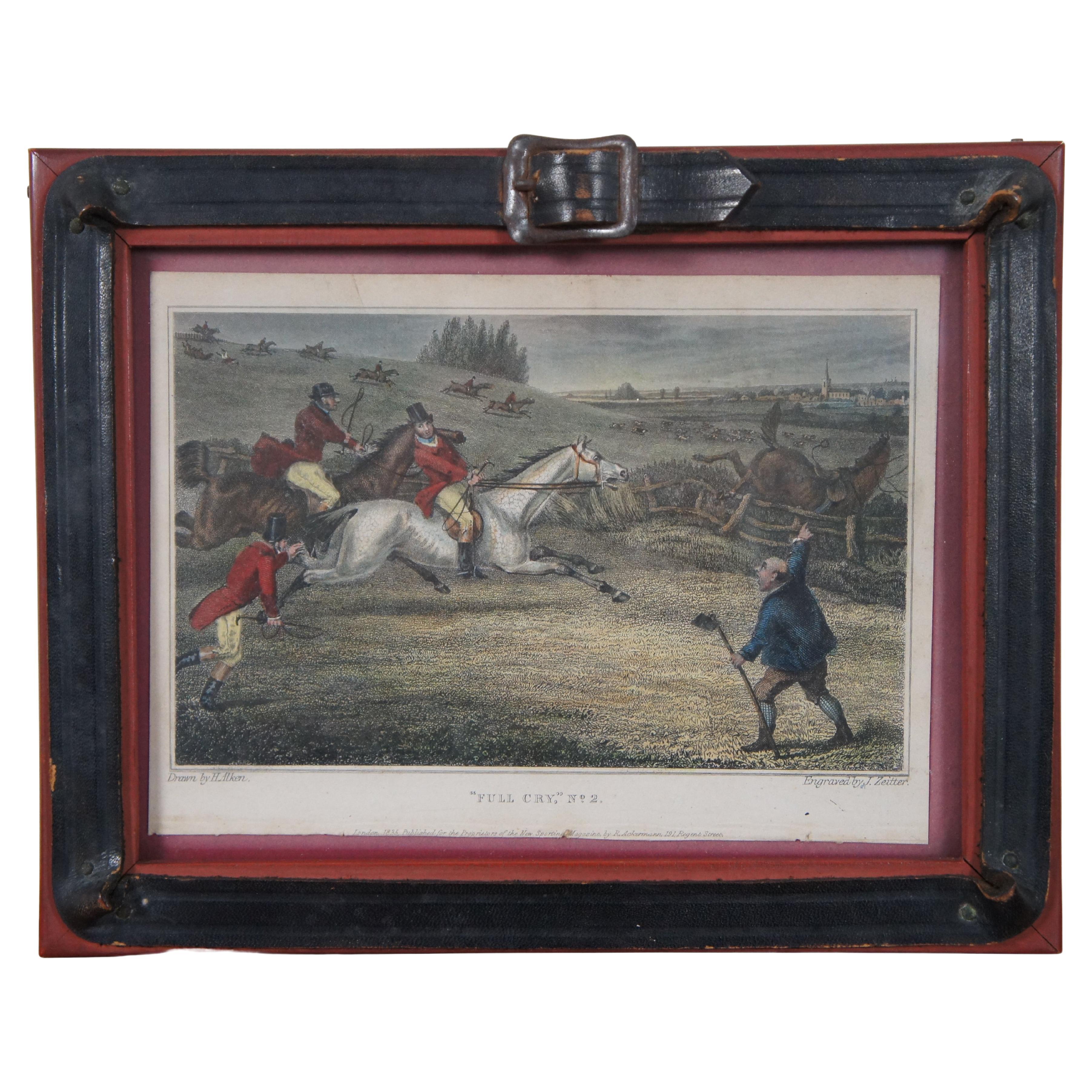 Antique 1835 Hand Colored Fox Hunt Engraving Full Cry Horse Equestrian