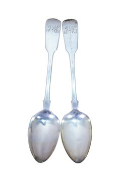 Antique 1836 Charles Shipway Tipped Pattern Sterling Silver Spoons 125g 8.5" (Cuillères en argent sterling)