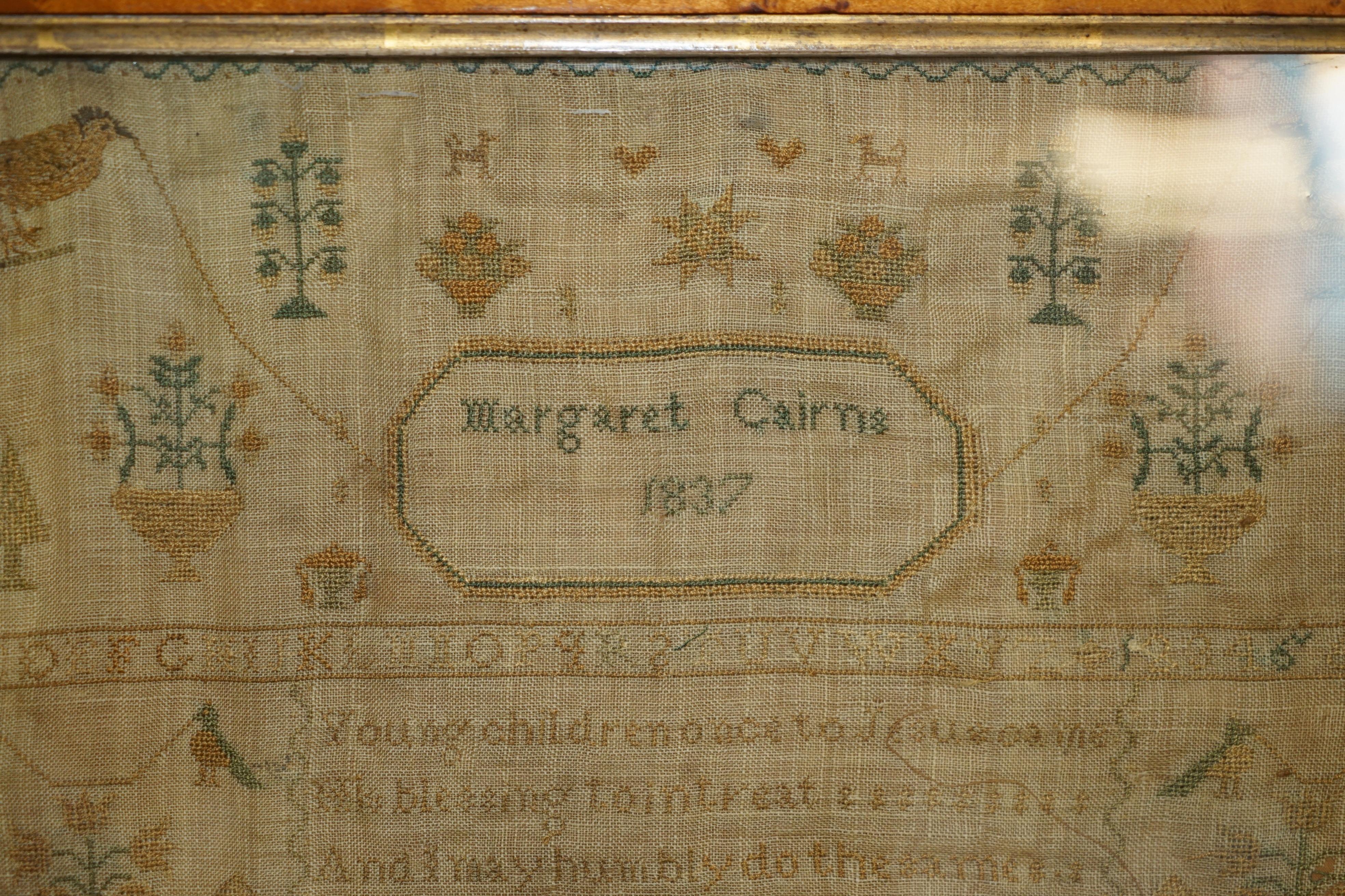 Early Victorian ANTIQUE 1837 MARGARET CAIRNS KiNG WILLIAM IV NEEDLE WORK TAPESTRY SAMPLER For Sale