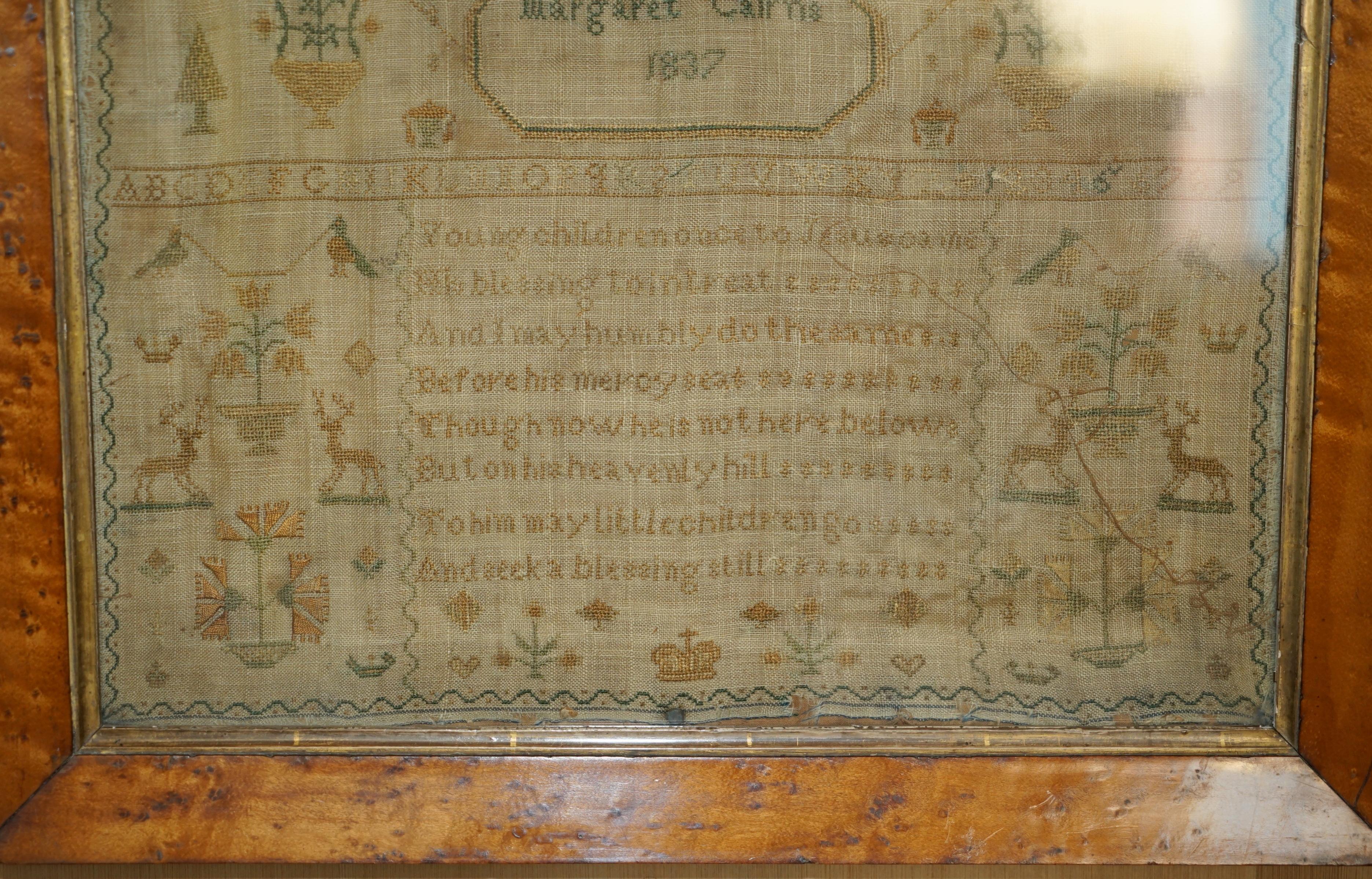 ANTIQUE 1837 MARGARET CAIRNS KiNG WILLIAM IV NEEDLE WORK TAPESTRY SAMPLER In Good Condition For Sale In West Sussex, Pulborough