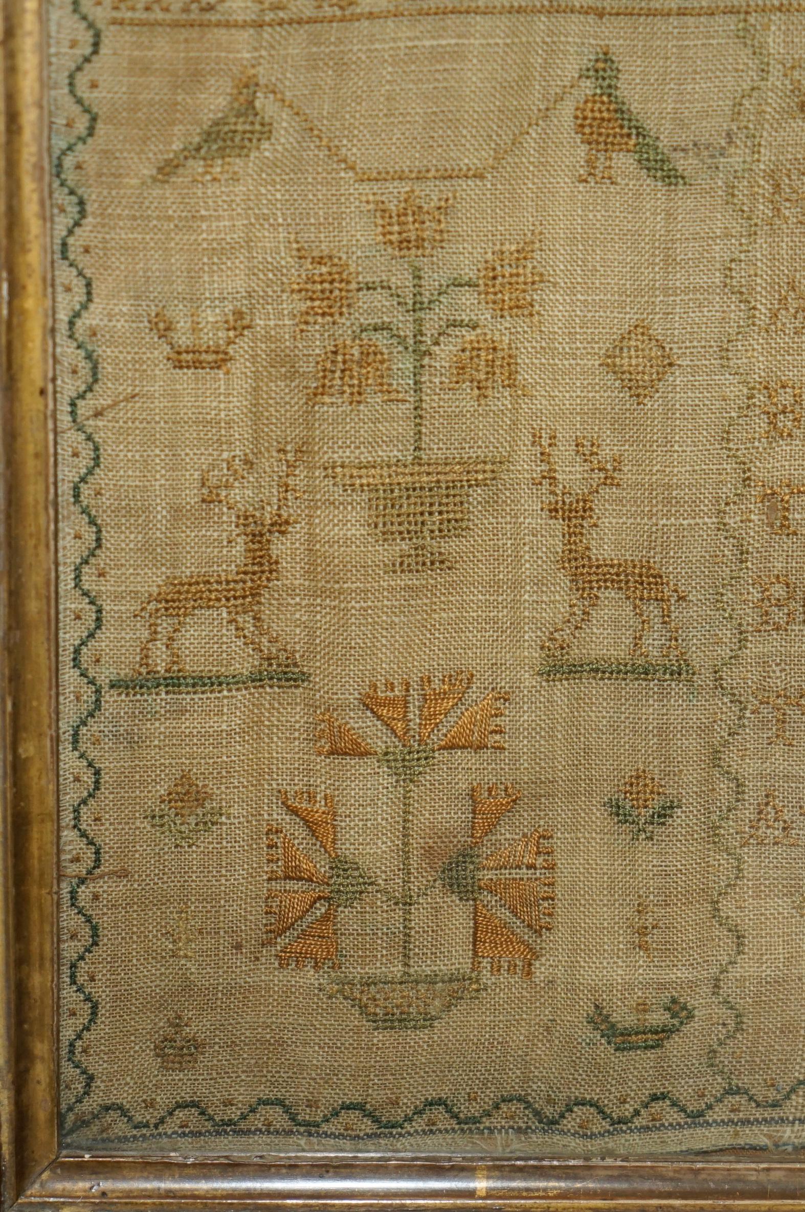 Cotton ANTIQUE 1837 MARGARET CAIRNS KiNG WILLIAM IV NEEDLE WORK TAPESTRY SAMPLER For Sale