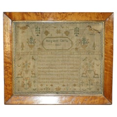 ANTIQUE 1837 MARGARET CAIRNS KiNG WILLIAM IV NEEDLE WORK TAPESTRY SAMPLER