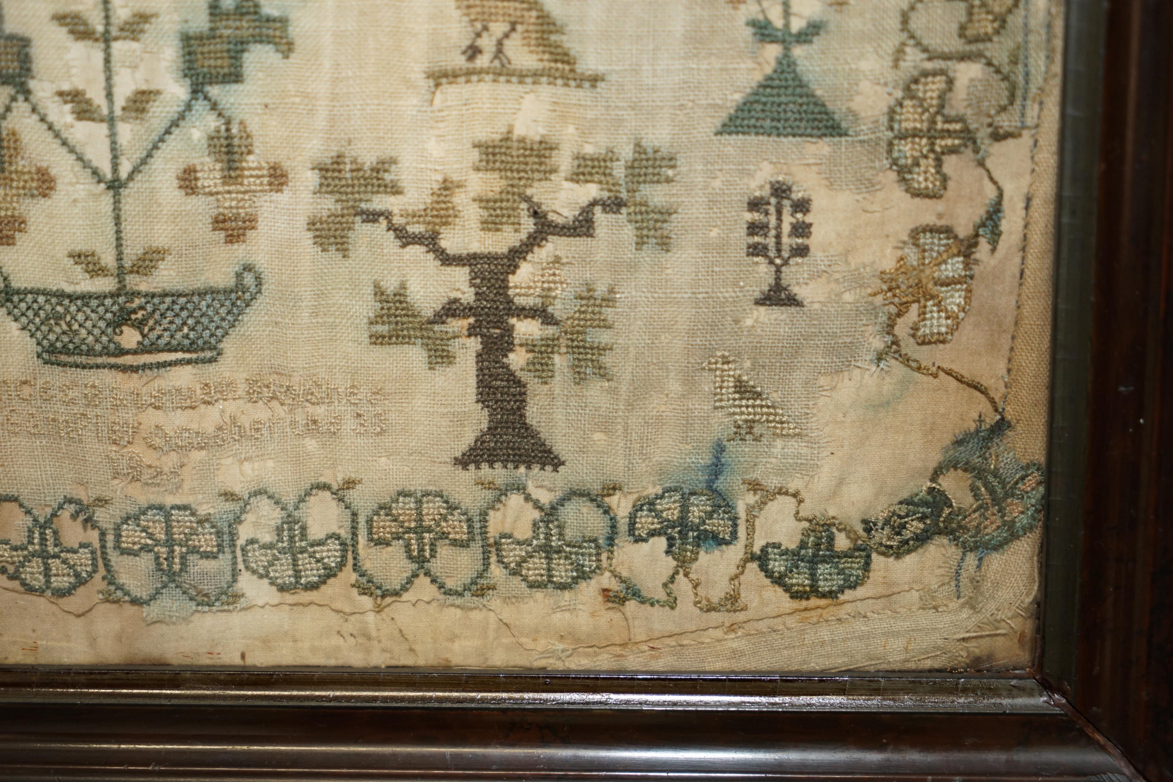 ANTIQUE 1838 ORIGINAL EARLY ViCTORIAN NEEDLEWORK SAMPLER IN THE PERIOD FRAME For Sale 7