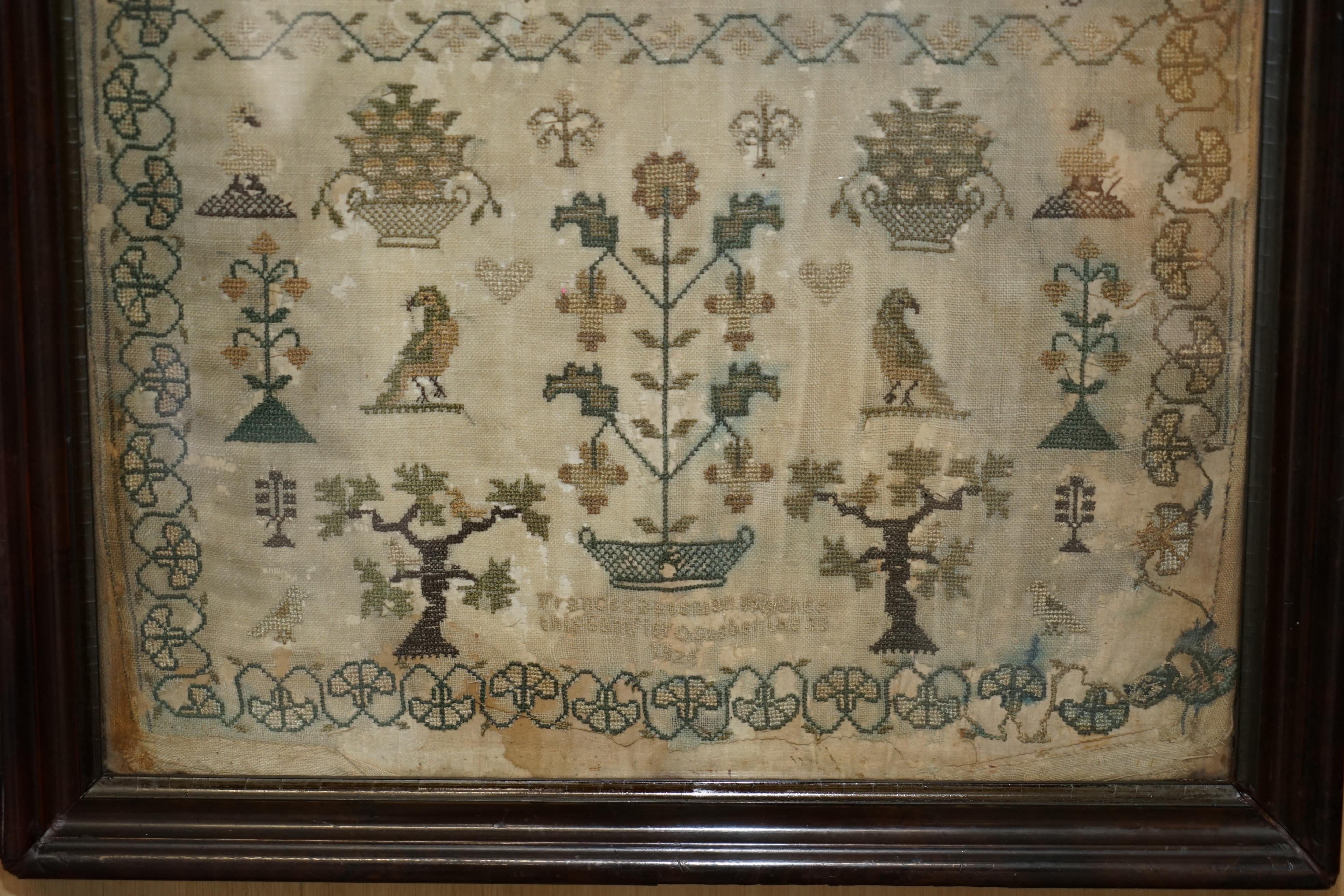 English ANTIQUE 1838 ORIGINAL EARLY ViCTORIAN NEEDLEWORK SAMPLER IN THE PERIOD FRAME For Sale