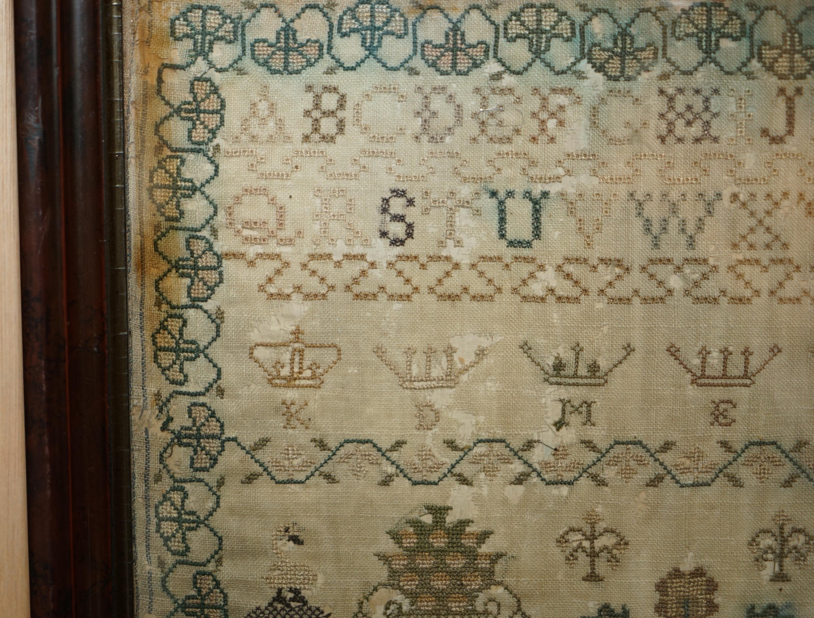 Hand-Crafted ANTIQUE 1838 ORIGINAL EARLY ViCTORIAN NEEDLEWORK SAMPLER IN THE PERIOD FRAME For Sale