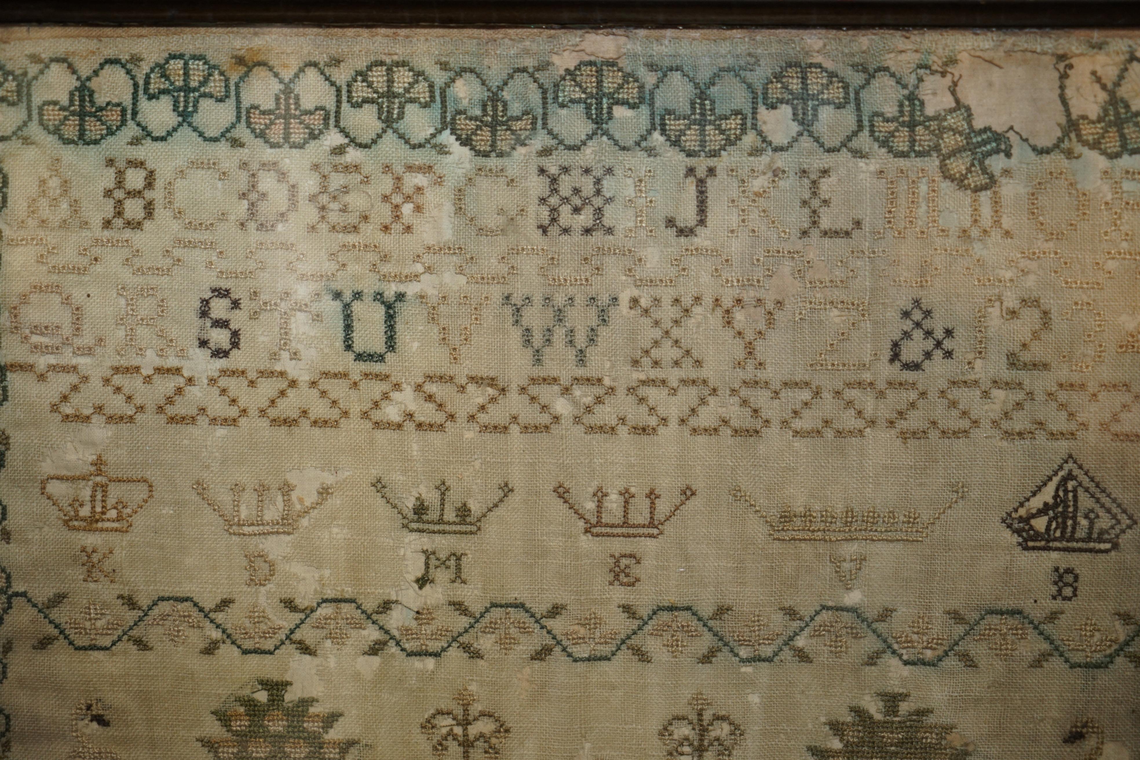 Mid-19th Century ANTIQUE 1838 ORIGINAL EARLY ViCTORIAN NEEDLEWORK SAMPLER IN THE PERIOD FRAME For Sale