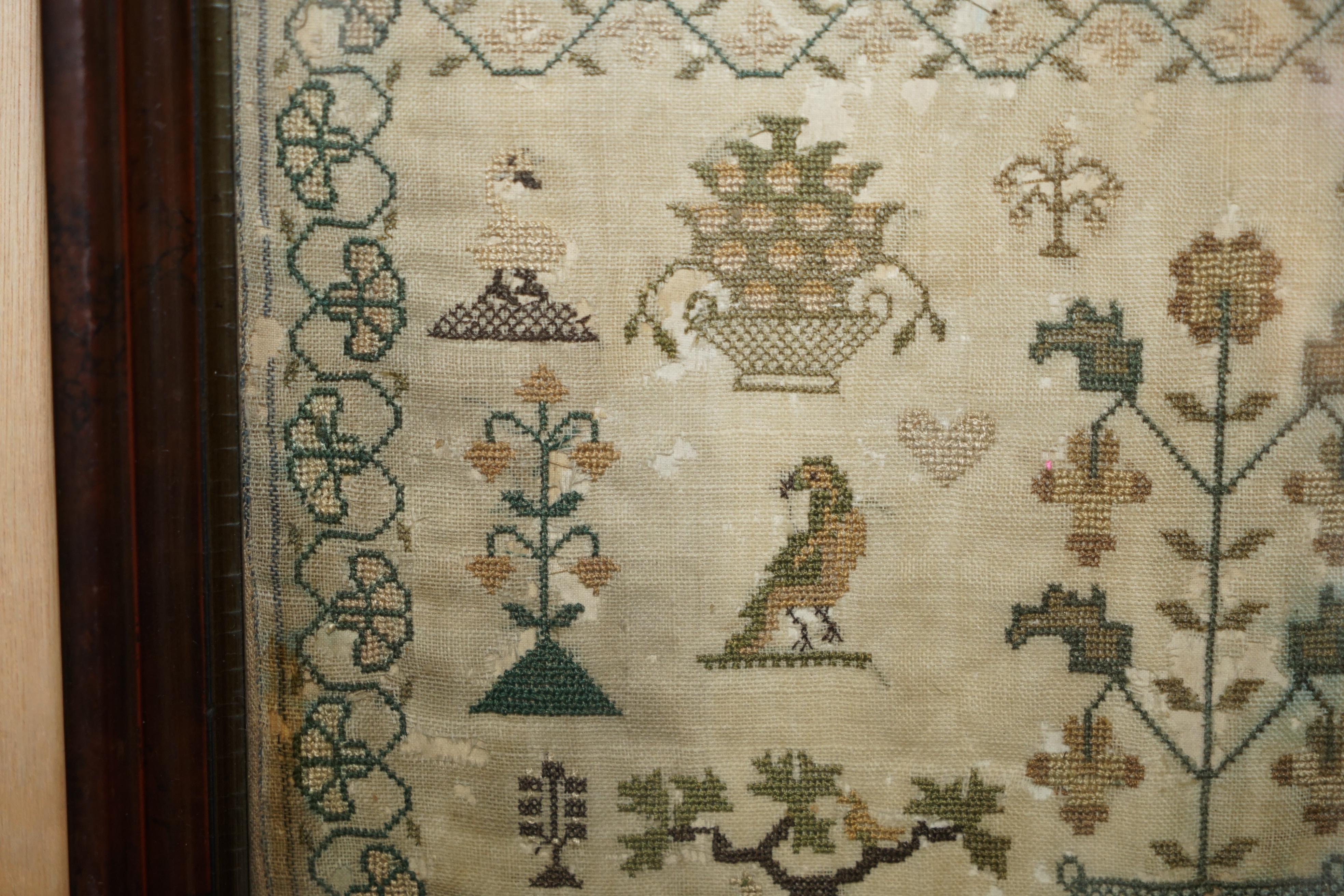 ANTIQUE 1838 ORIGINAL EARLY ViCTORIAN NEEDLEWORK SAMPLER IN THE PERIOD FRAME For Sale 1