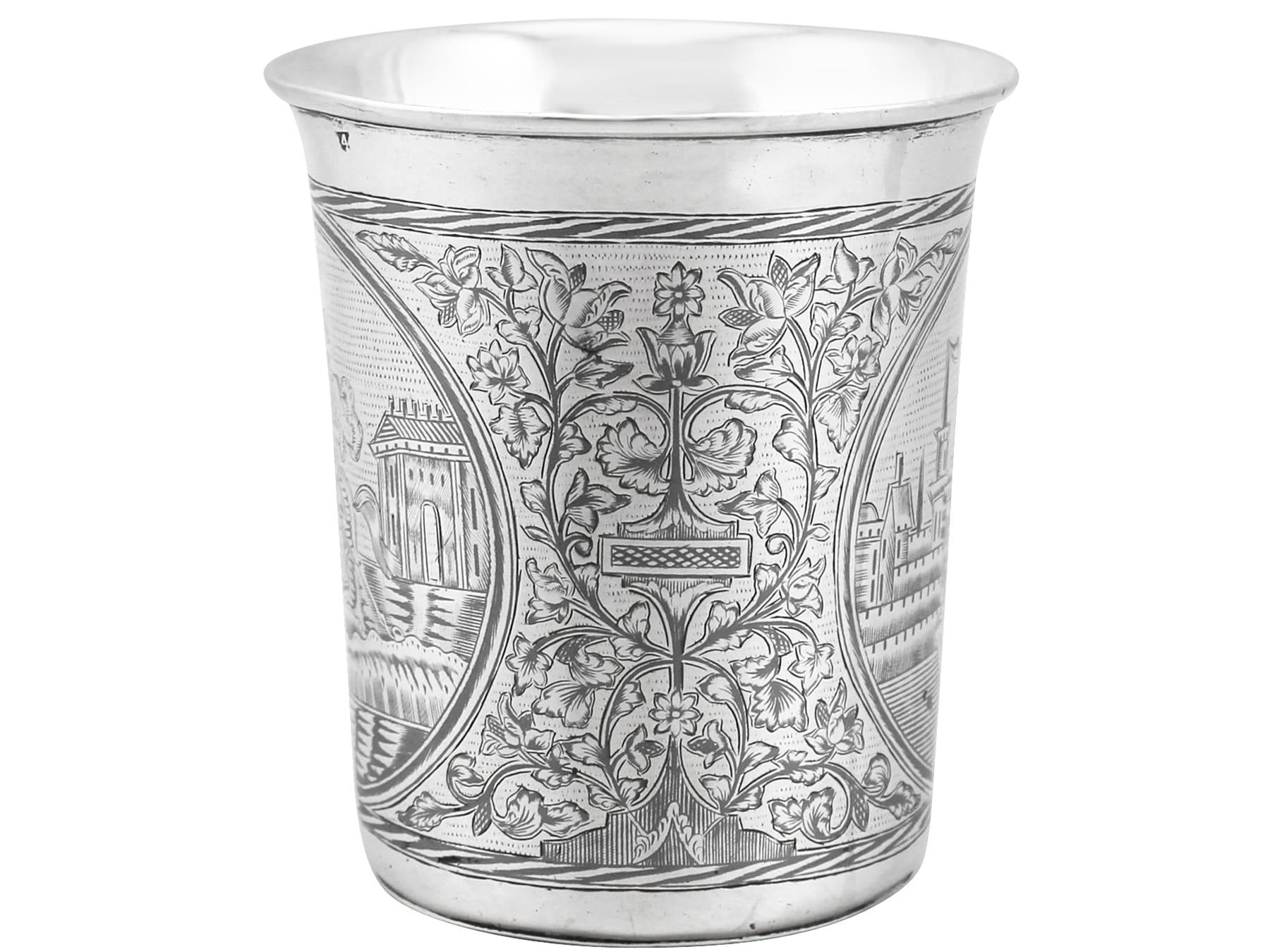 Mid-19th Century Antique 1839 Russian Silver and Niello Enamel Beaker For Sale