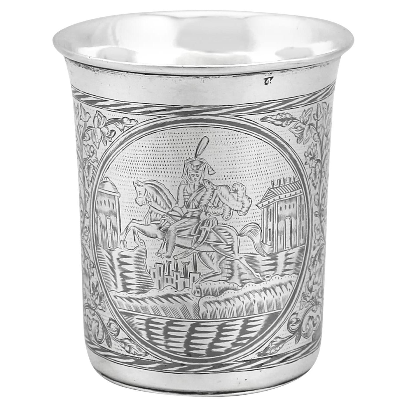 Antique 1839 Russian Silver and Niello Enamel Beaker