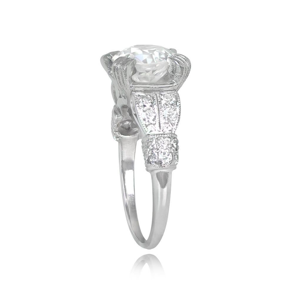 Art Deco Antique 1.83ct Old European Cut Diamond Engagement Ring, I Color, Platinum