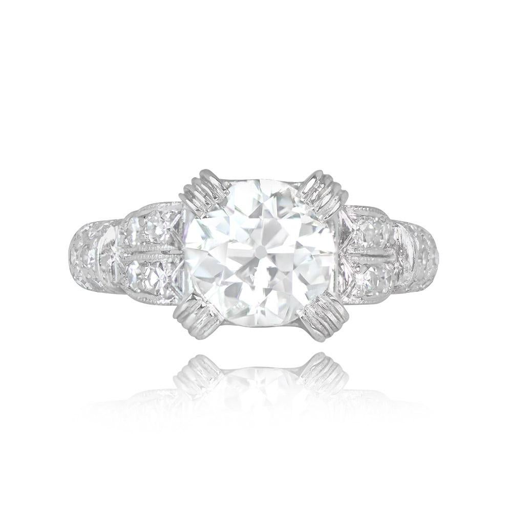 Antique 1.83ct Old European Cut Diamond Engagement Ring, I Color, Platinum In Excellent Condition In New York, NY