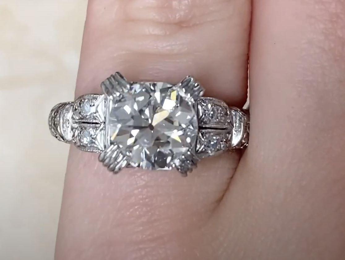 Women's Antique 1.83ct Old European Cut Diamond Engagement Ring, I Color, Platinum