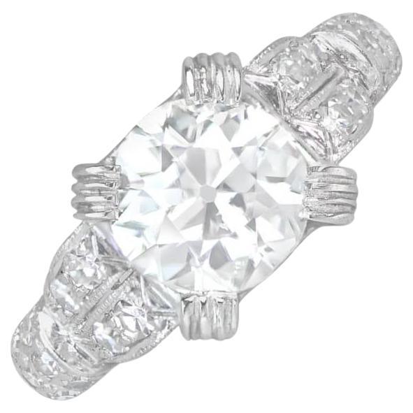 Antique 1.83ct Old European Cut Diamond Engagement Ring, I Color, Platinum