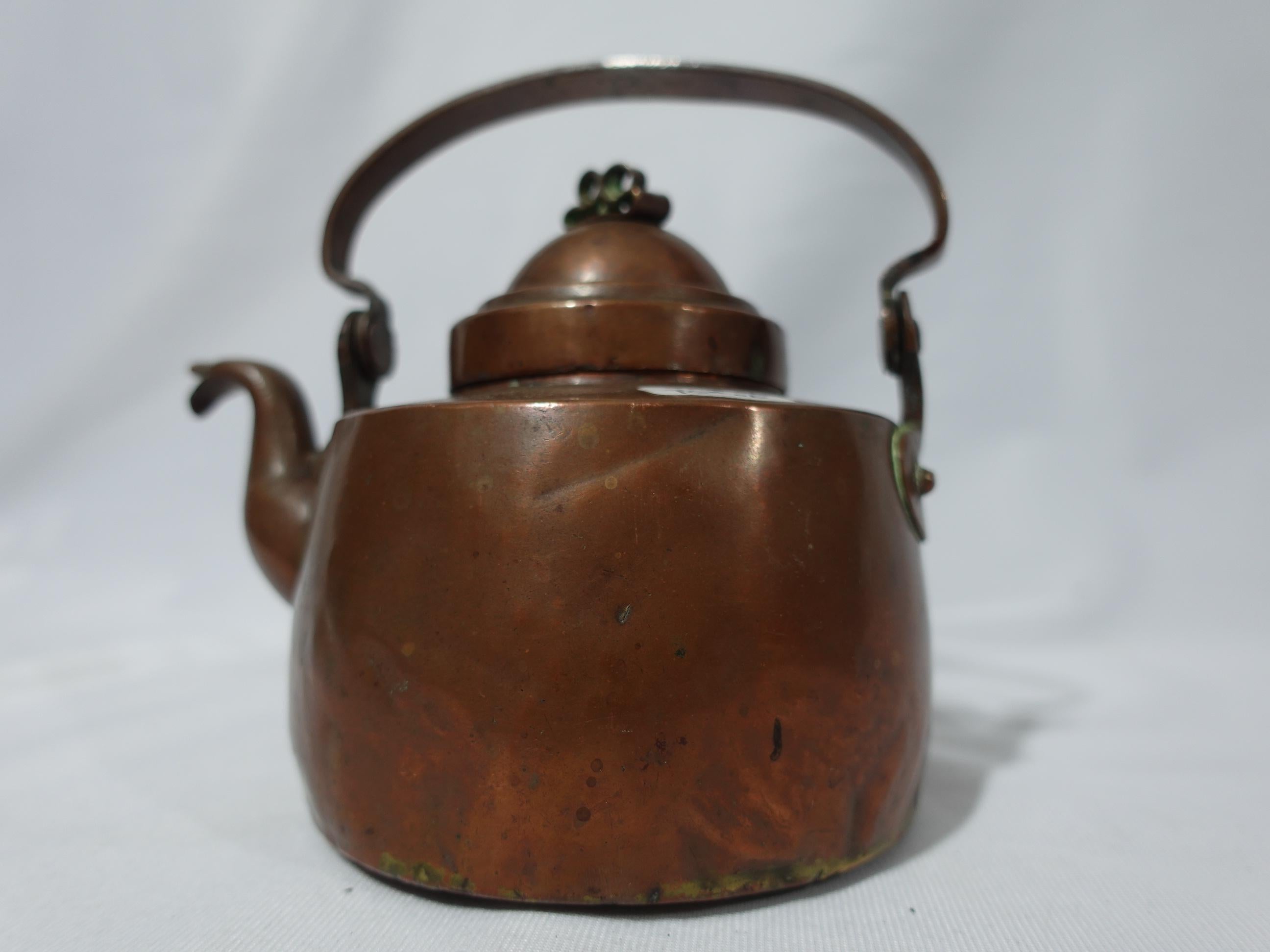Hand-Crafted Antique 1840 A Small French Copper Tea Kettle, TC#06 For Sale