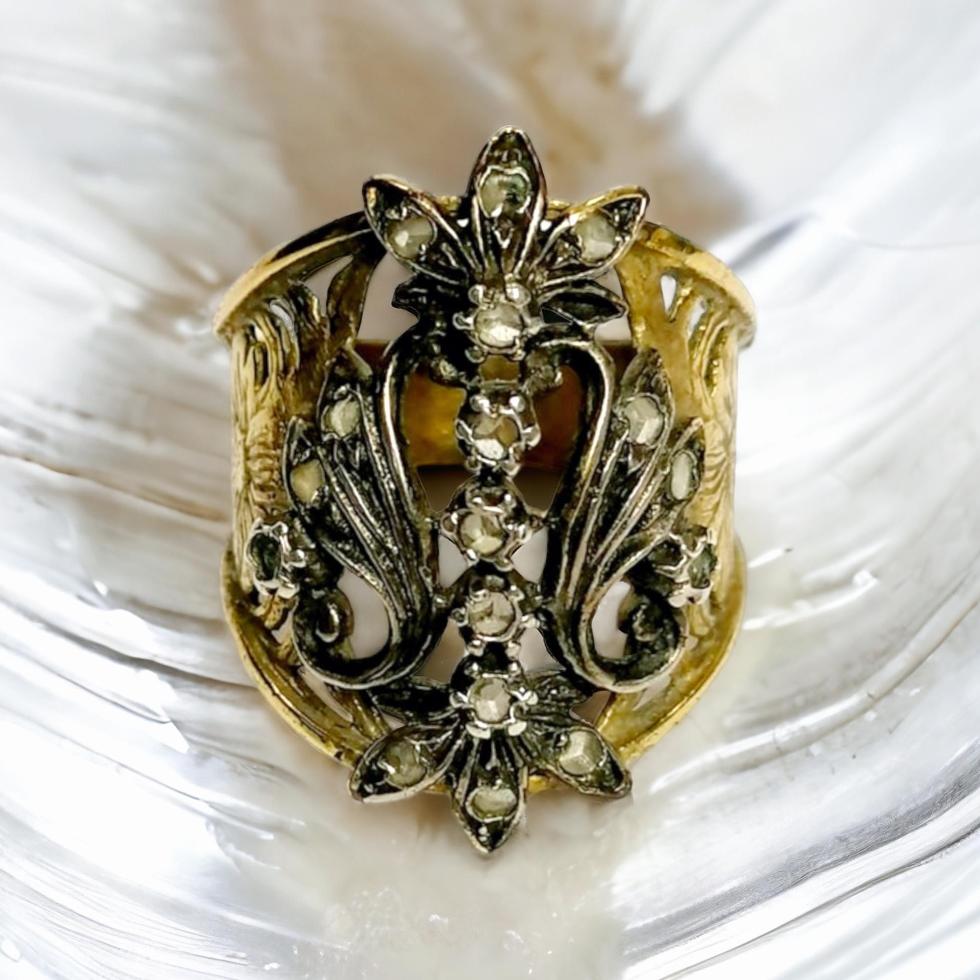 Antique 1800 Rose Cut Diamond Ring  Iberian (Spain Origin) 