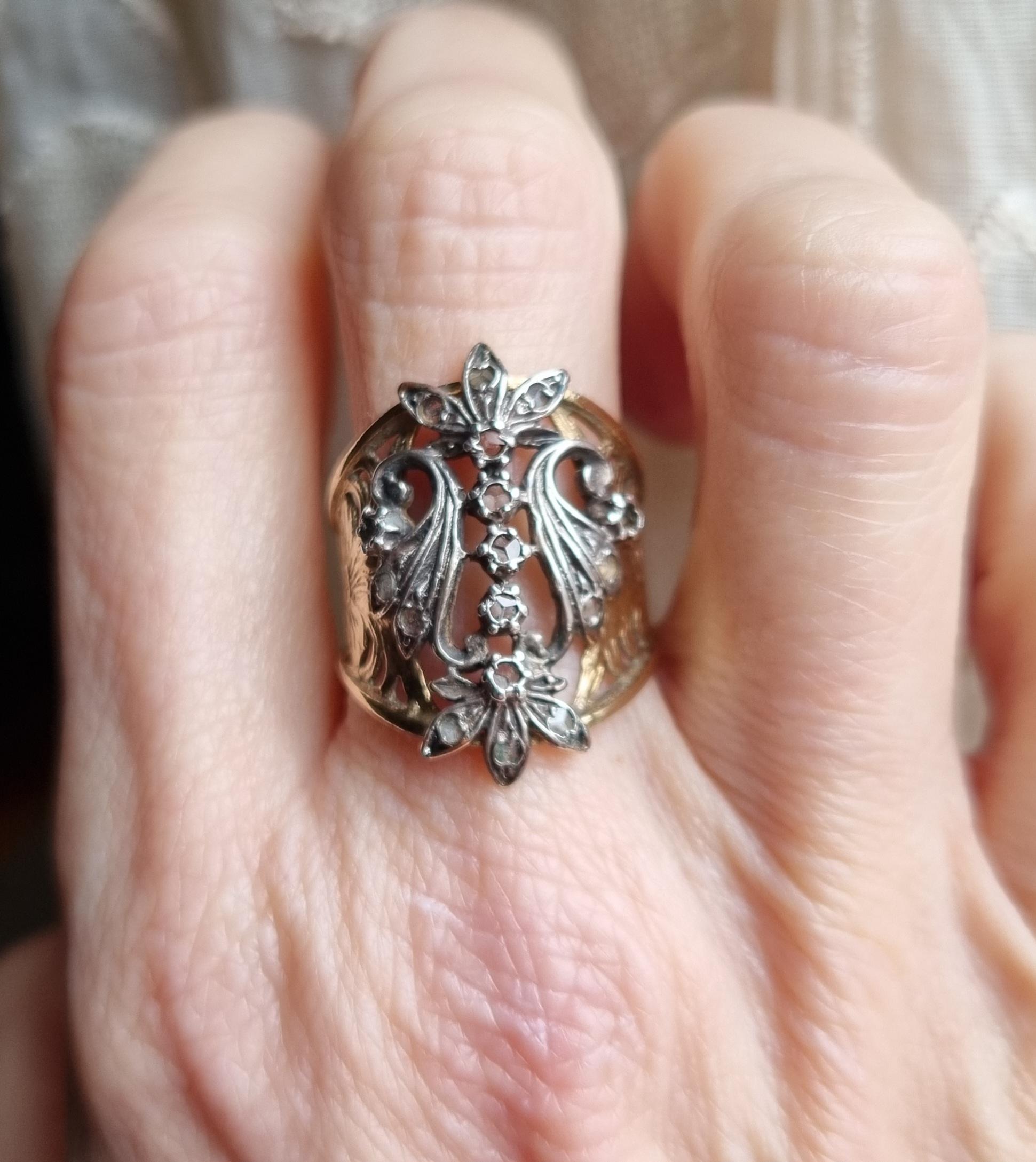 Women's Antique 1840 Iberian Rose Cut Diamond Ring  (Spain Origin) For Sale
