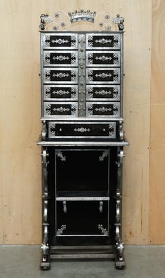 ANTIQUE 1840 METAL DENTAL CHIRURGIE CABINET WITH CROWN DETAILING & DRAWER LOCKs