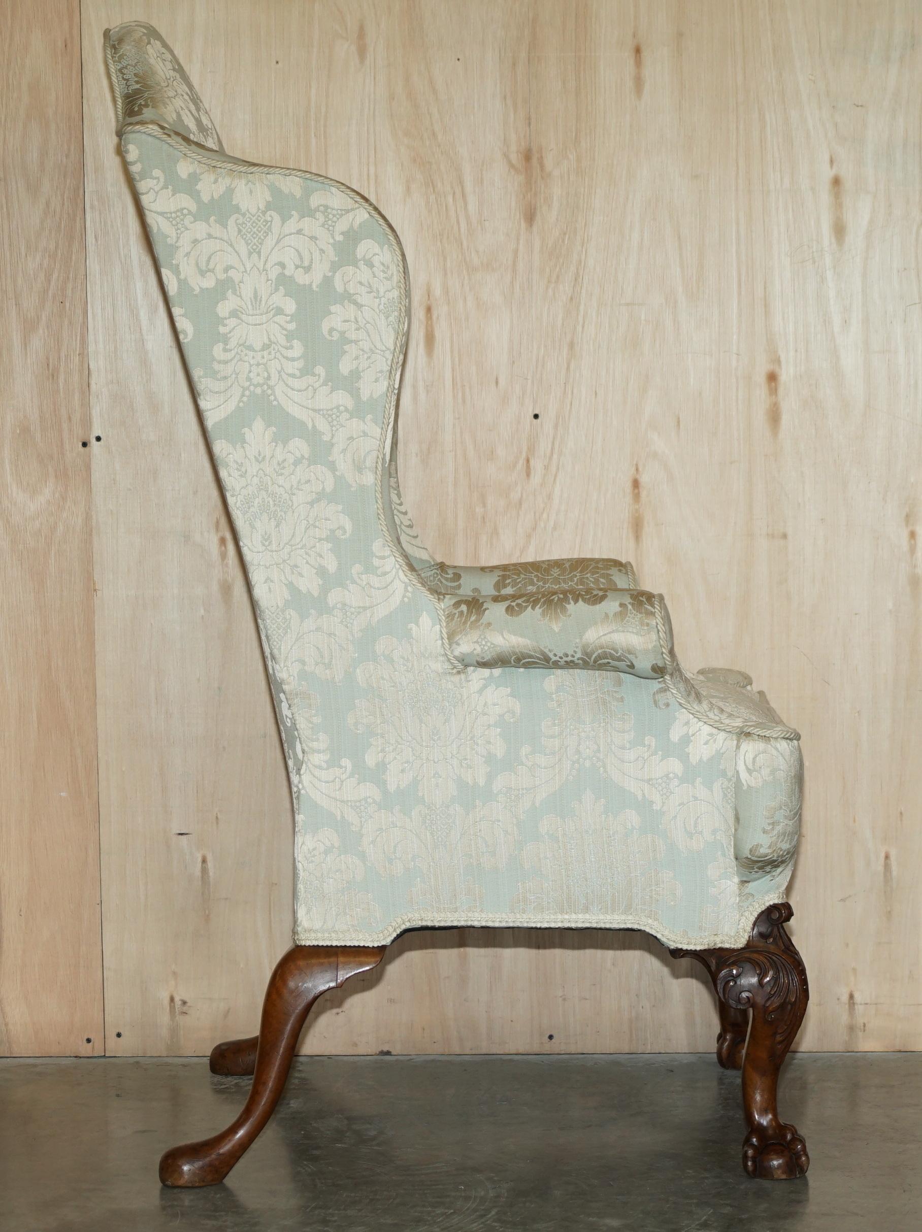 Antique 1840 Museum Quality Claw & Ball Carved Feet Wingback Very Large Armchair For Sale 4