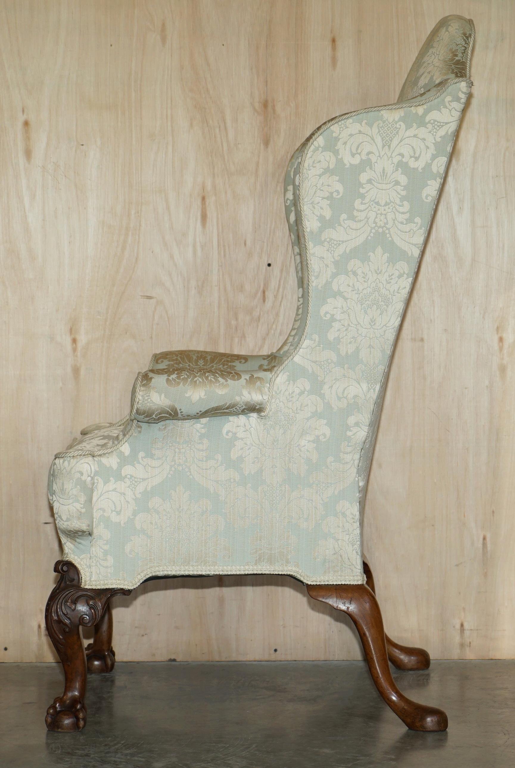 Antique 1840 Museum Quality Claw & Ball Carved Feet Wingback Very Large Armchair For Sale 6