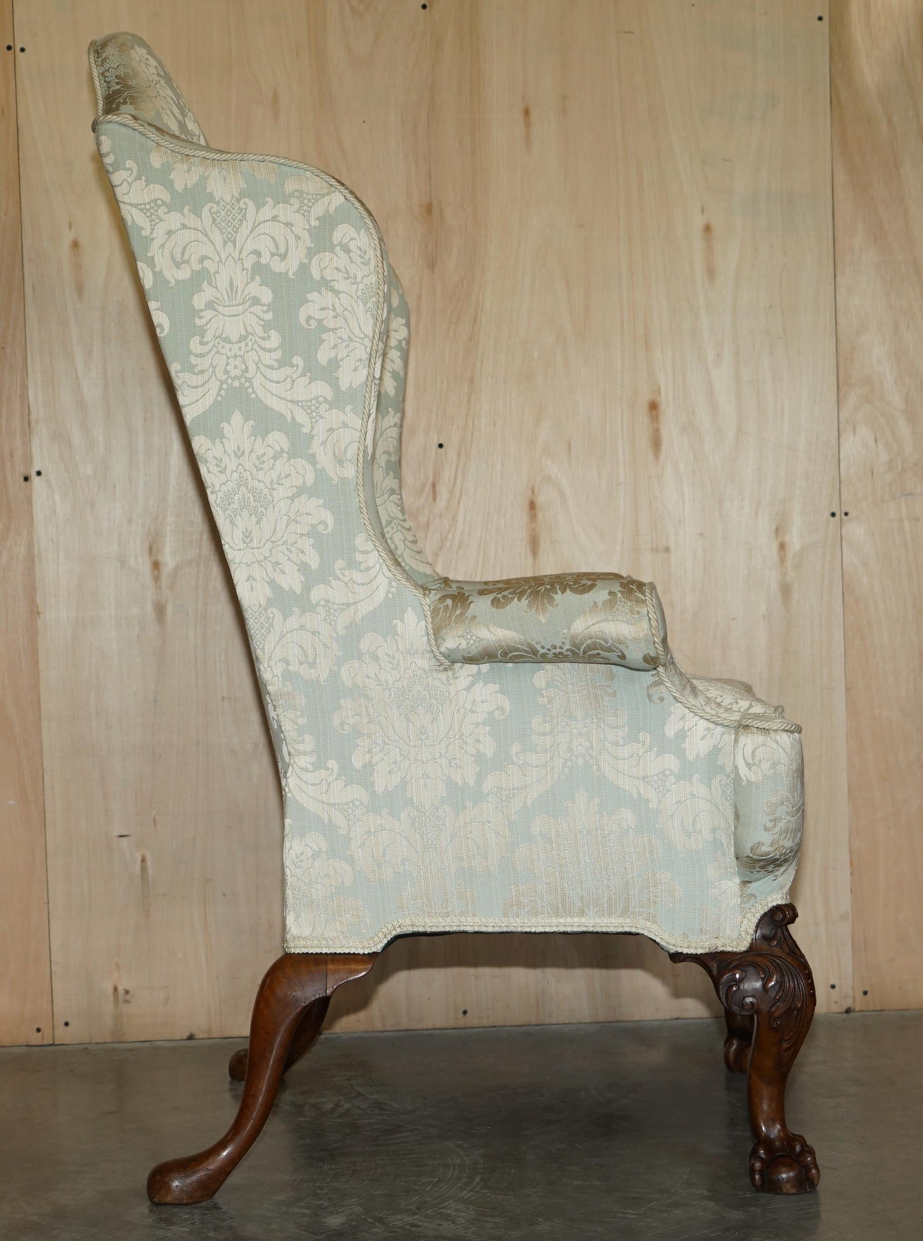 Antique 1840 Museum Quality Claw & Ball Carved Feet Wingback Very Large Armchair For Sale 7