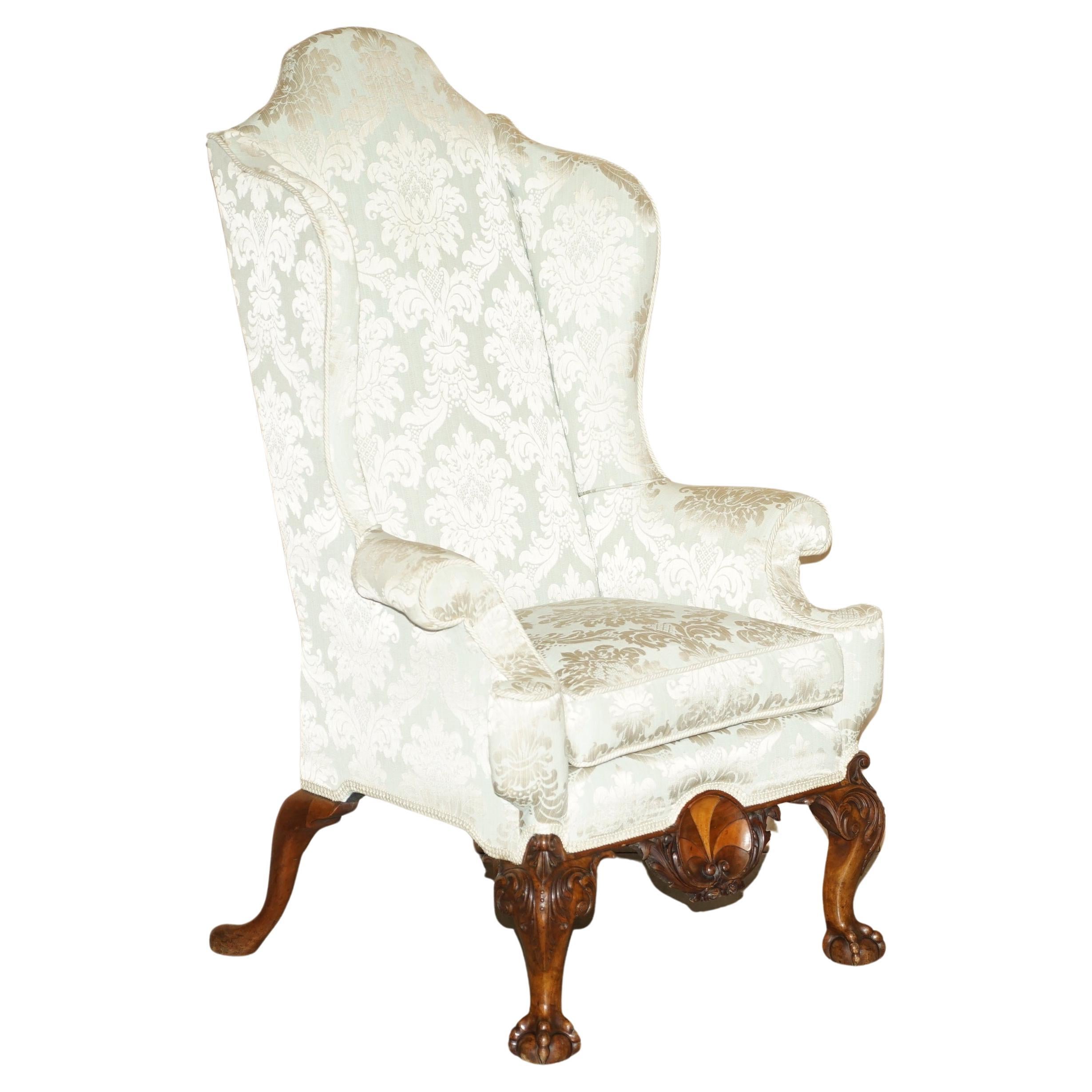 Antique 1840 Museum Quality Claw & Ball Carved Feet Wingback Very Large Armchair For Sale