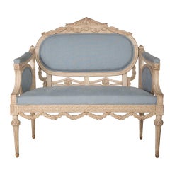 Antique 1840 Swedish Sofa in French Blue Linen