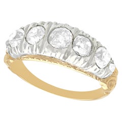 Antique 1840s 2.16 Carat Diamond and Yellow Gold, Silver Set Seven-Stone Ring