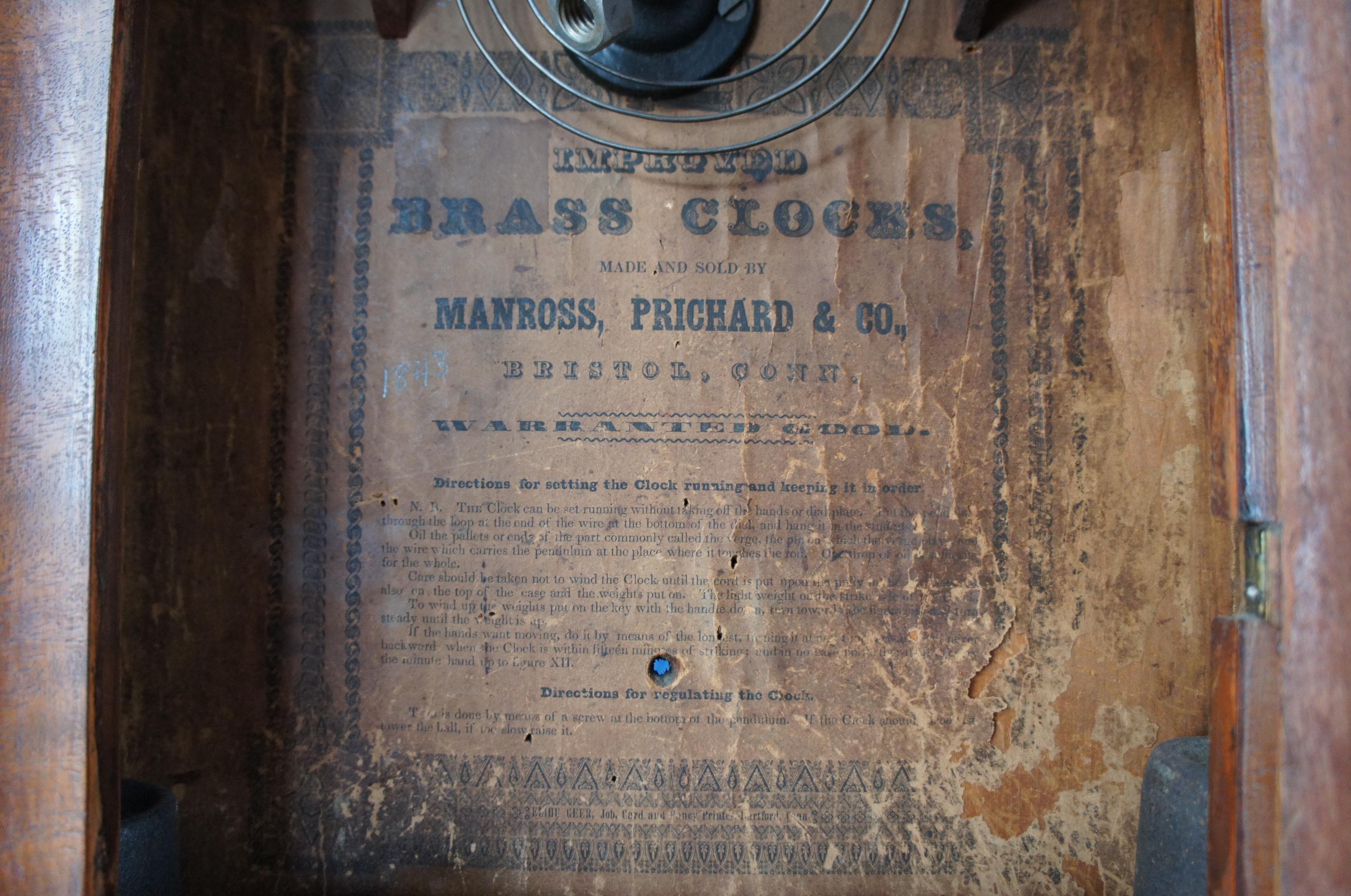 Antique 1840s Manross Prichard 8 Day Mahogany Ogee Mantel Shelf Clock 1