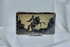 Antico 1841 Russo Argento Niello Tabacchiera Villaggio Fiume Cavaliere