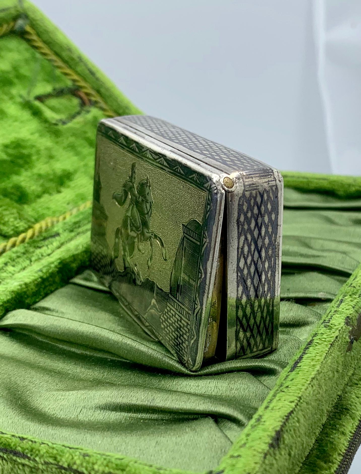 Antique 1841 Russian Silver Niello Snuff Box Village River Horseman 1