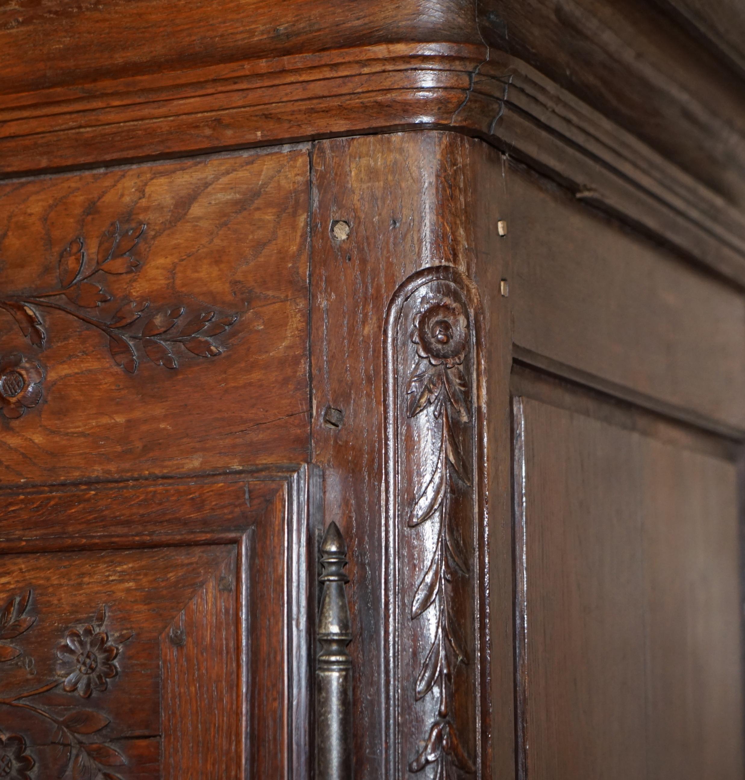 Antique 1844 Carved & Dated Large Wardrobe Armoire with Expertly Crafted Panels For Sale 1