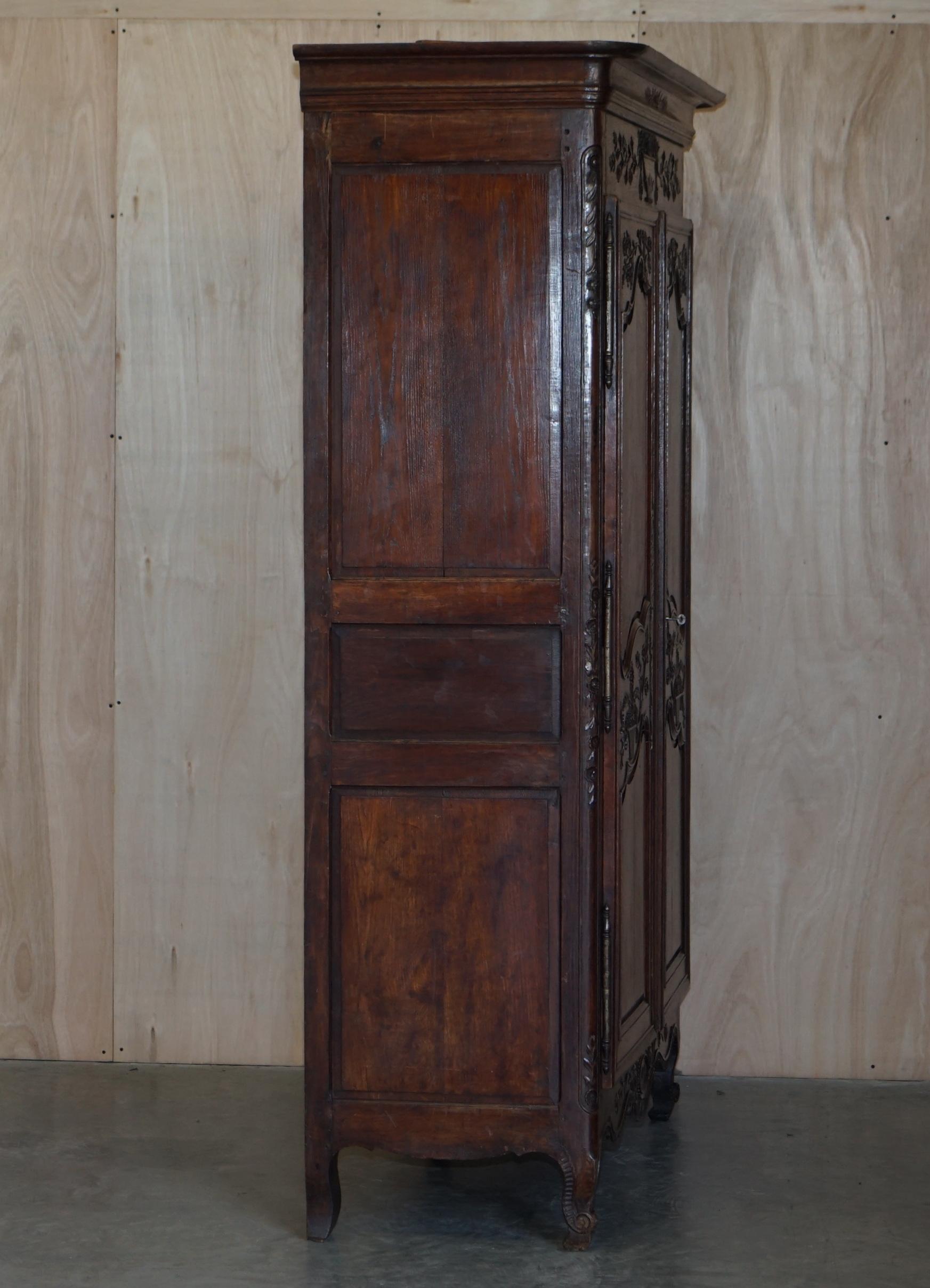 Antique 1844 Carved & Dated Large Wardrobe Armoire with Expertly Crafted Panels For Sale 3