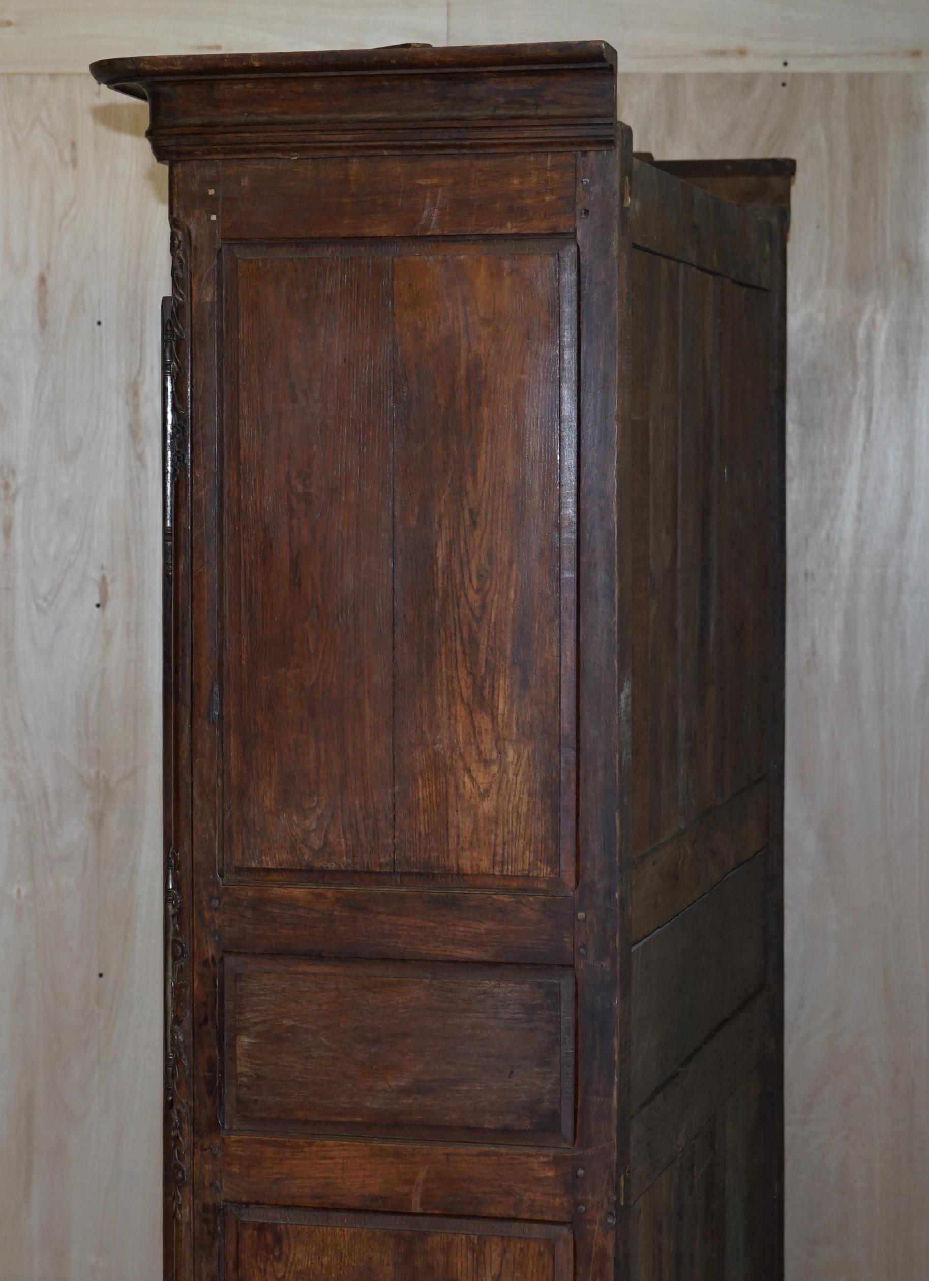Antique 1844 Carved & Dated Large Wardrobe Armoire with Expertly Crafted Panels For Sale 7