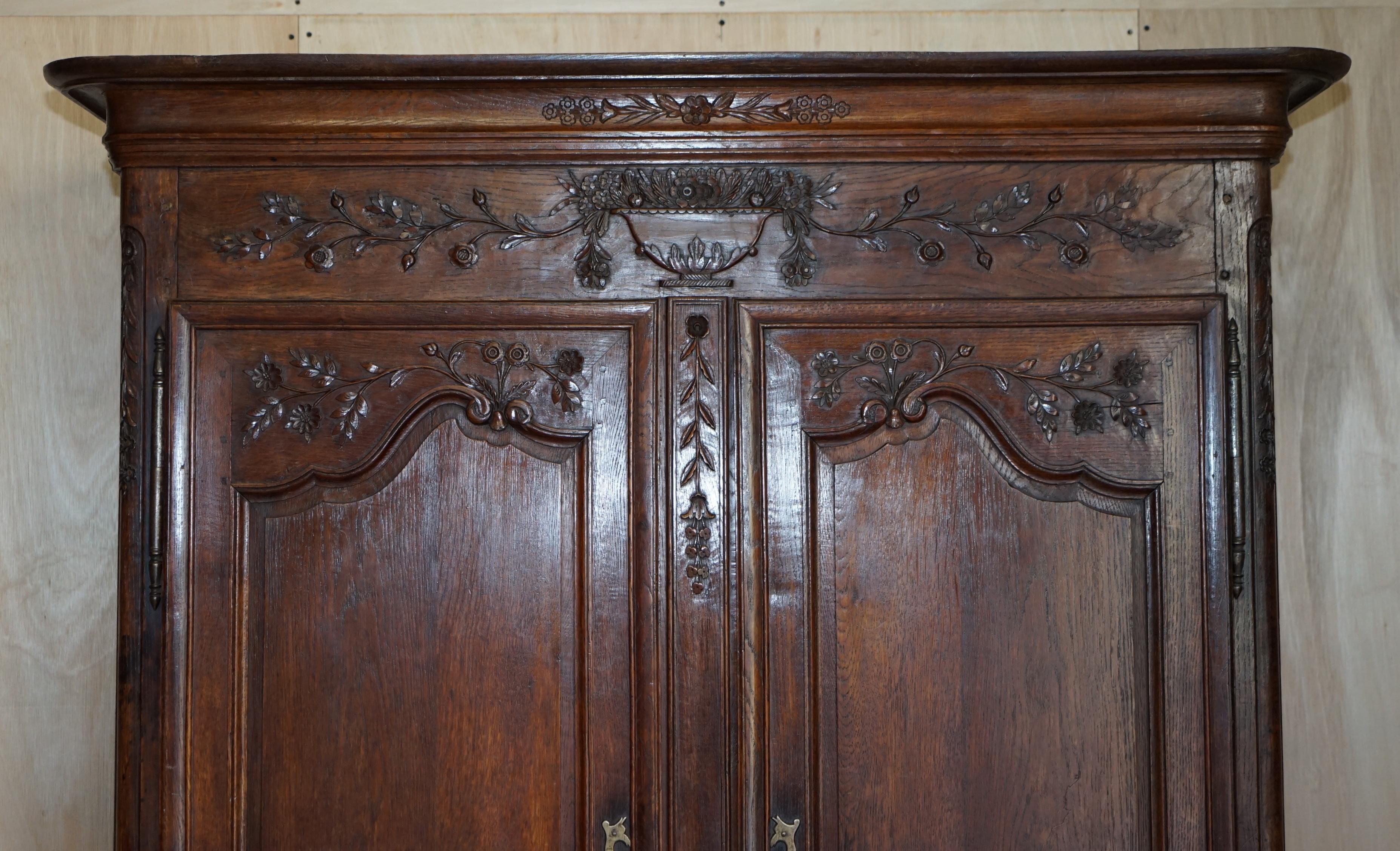 Hand-Crafted Antique 1844 Carved & Dated Large Wardrobe Armoire with Expertly Crafted Panels For Sale