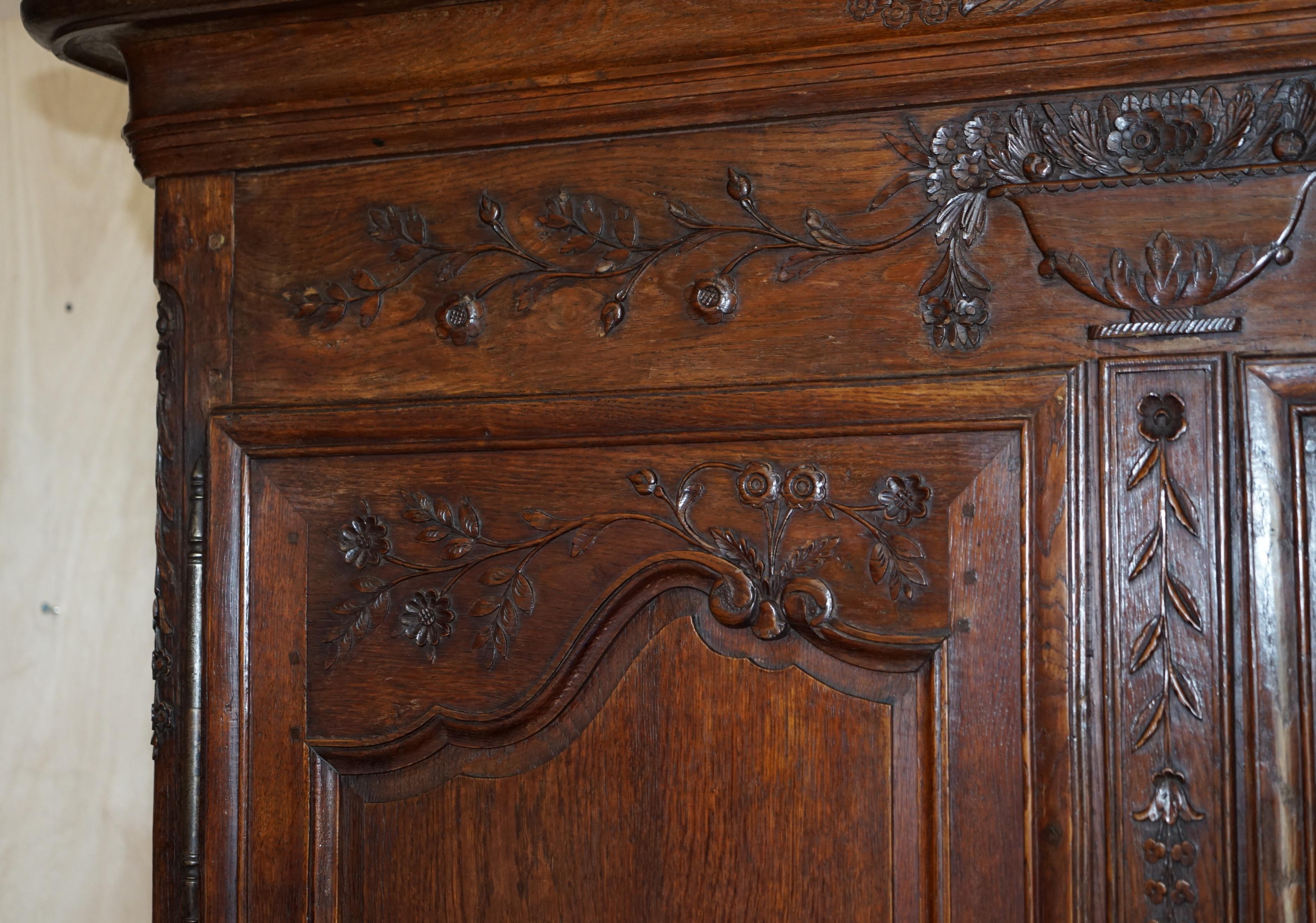 Oak Antique 1844 Carved & Dated Large Wardrobe Armoire with Expertly Crafted Panels For Sale